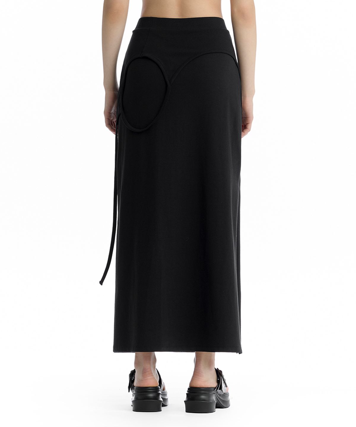 트리밍버드(TREEMINGBIRD) Double Layered Strap Maxi Skirt [ Black ]