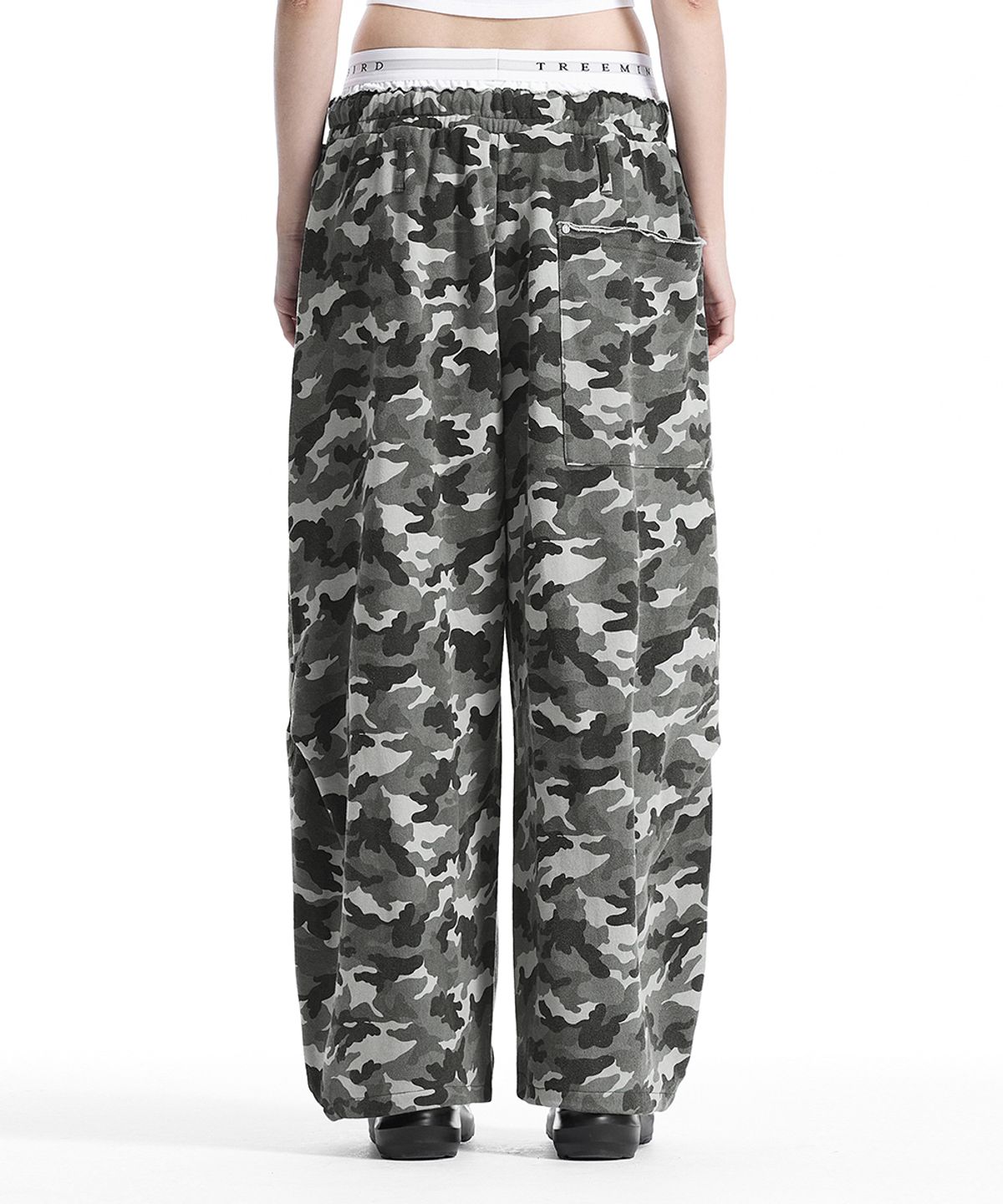 트리밍버드(TREEMINGBIRD) Camo Double Waist Sagging Sweat Pants [ Light Gray ]