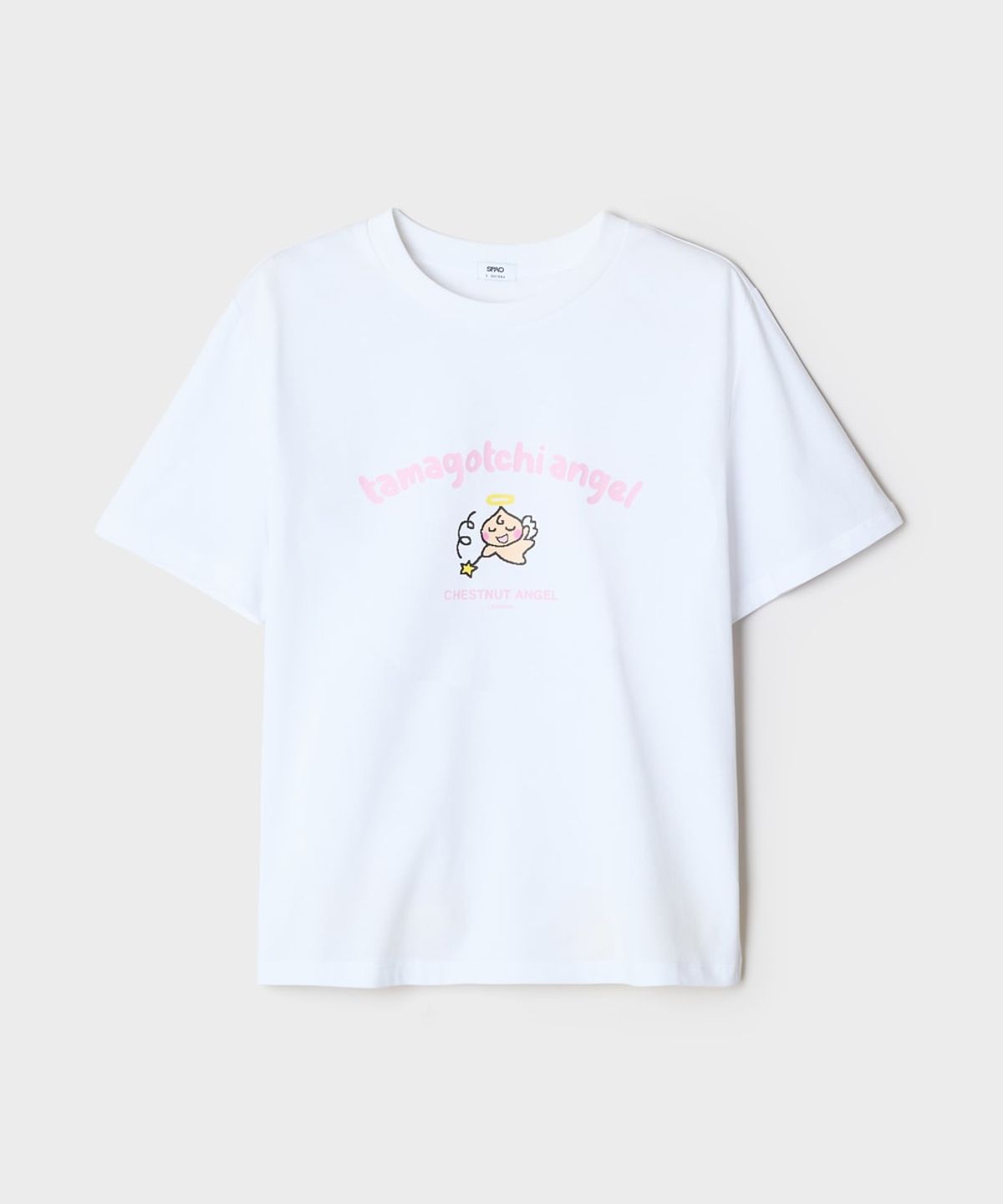 스파오(SPAO) [다마고치] 엔젤 세미 크롭 반팔 티셔츠(White)_SPRLG37U23