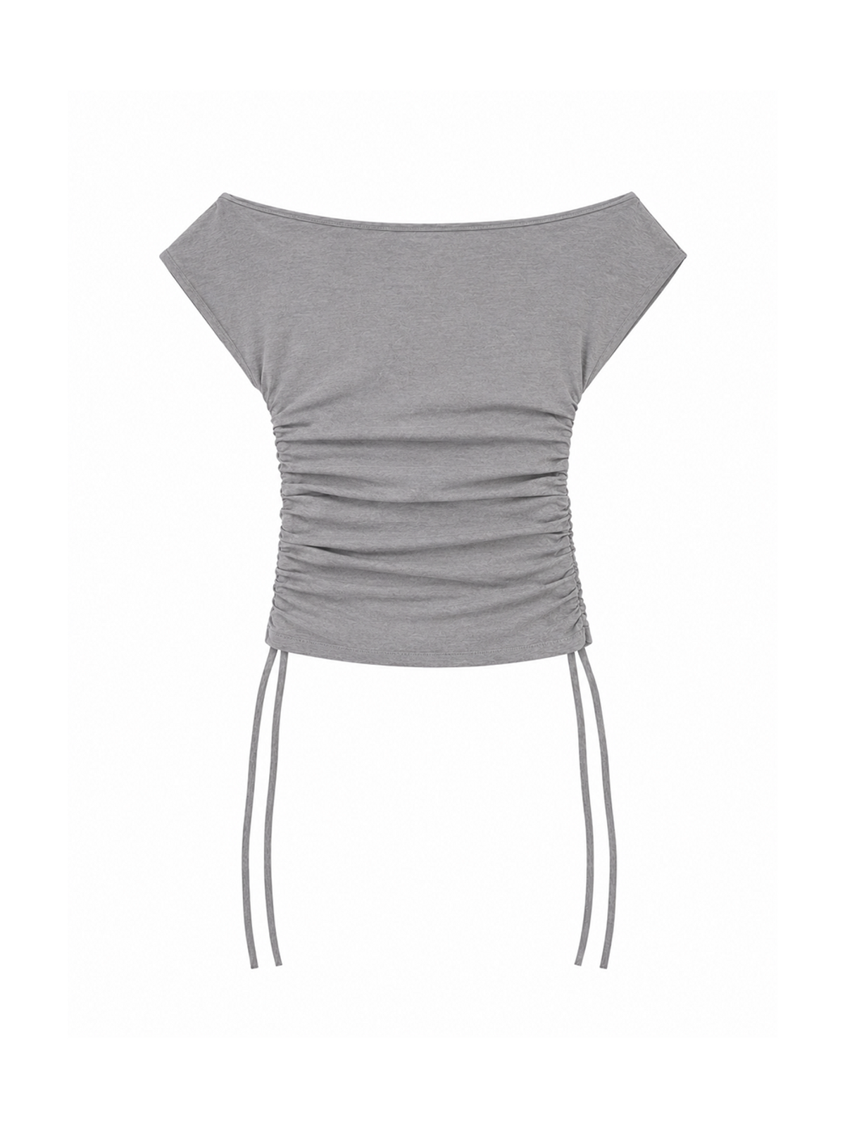 민더리(MEENDERI) SHEER SHIRRING OFF-SHOULDER TOP - GREY