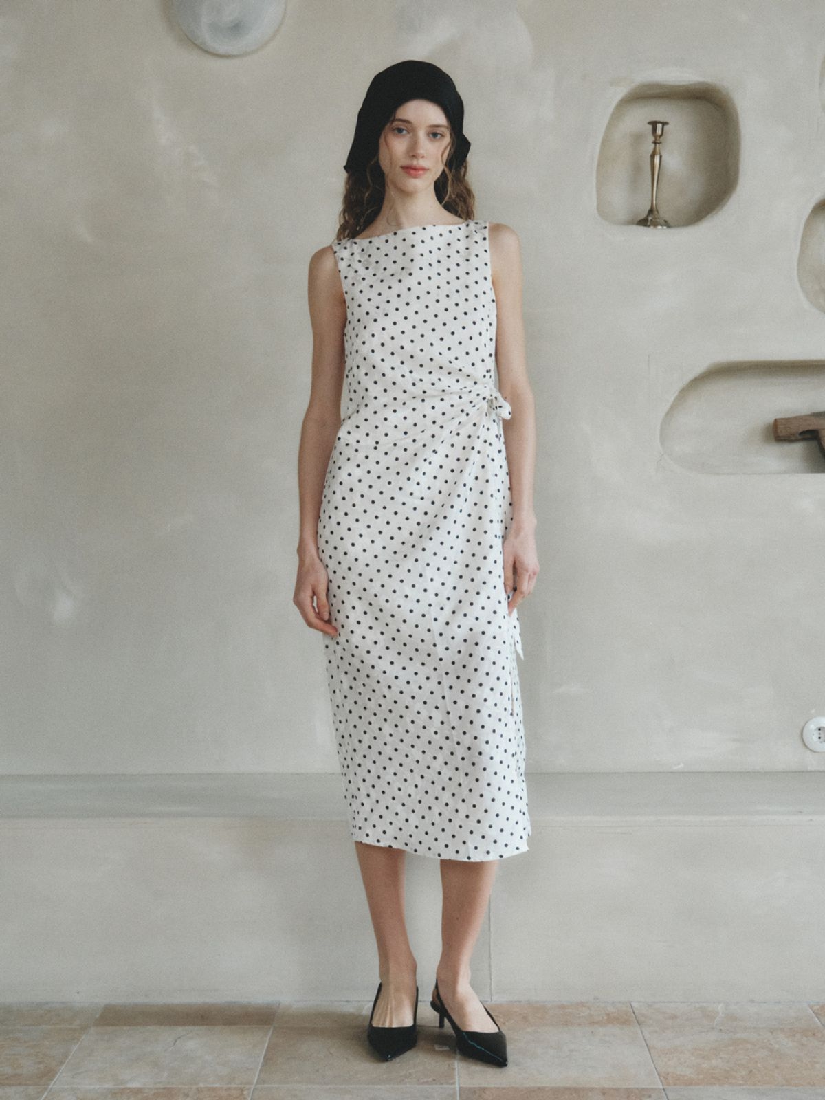 르니나(LENINA) BONITA dot long sleeveless dress_IVORY