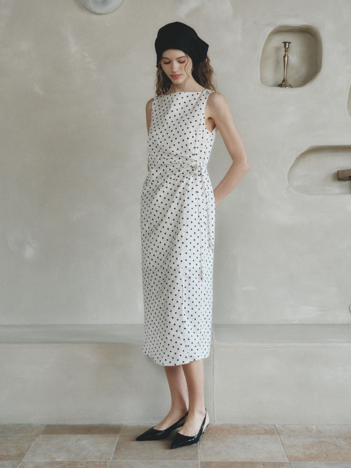 르니나(LENINA) BONITA dot long sleeveless dress_IVORY