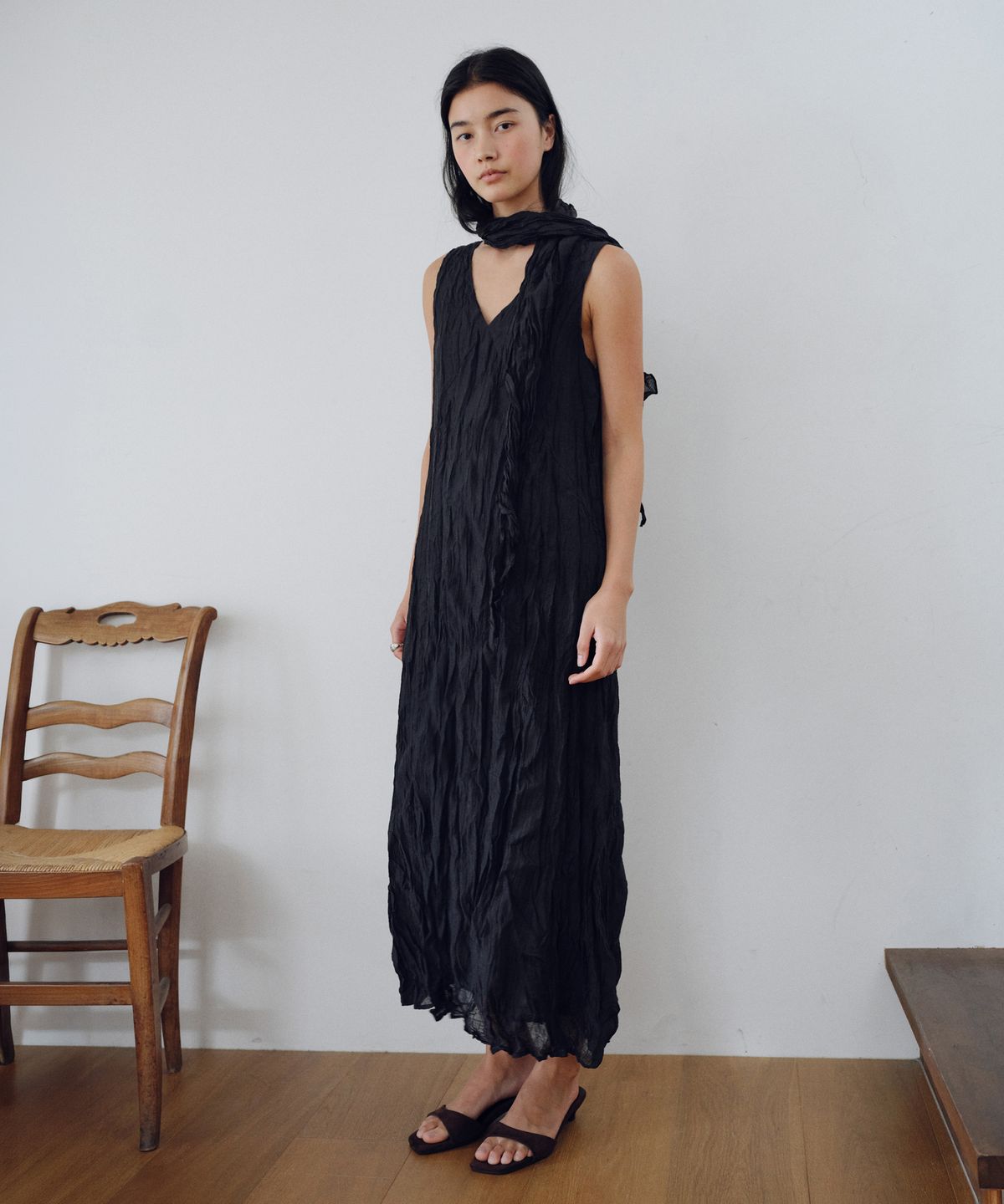 유라고(URAGO) Wrinkle scarf dress set