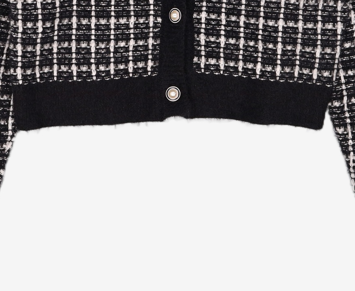 미쏘(MIXXO) 크롭 트위드 배색 가디건 MIWCKBV61T M