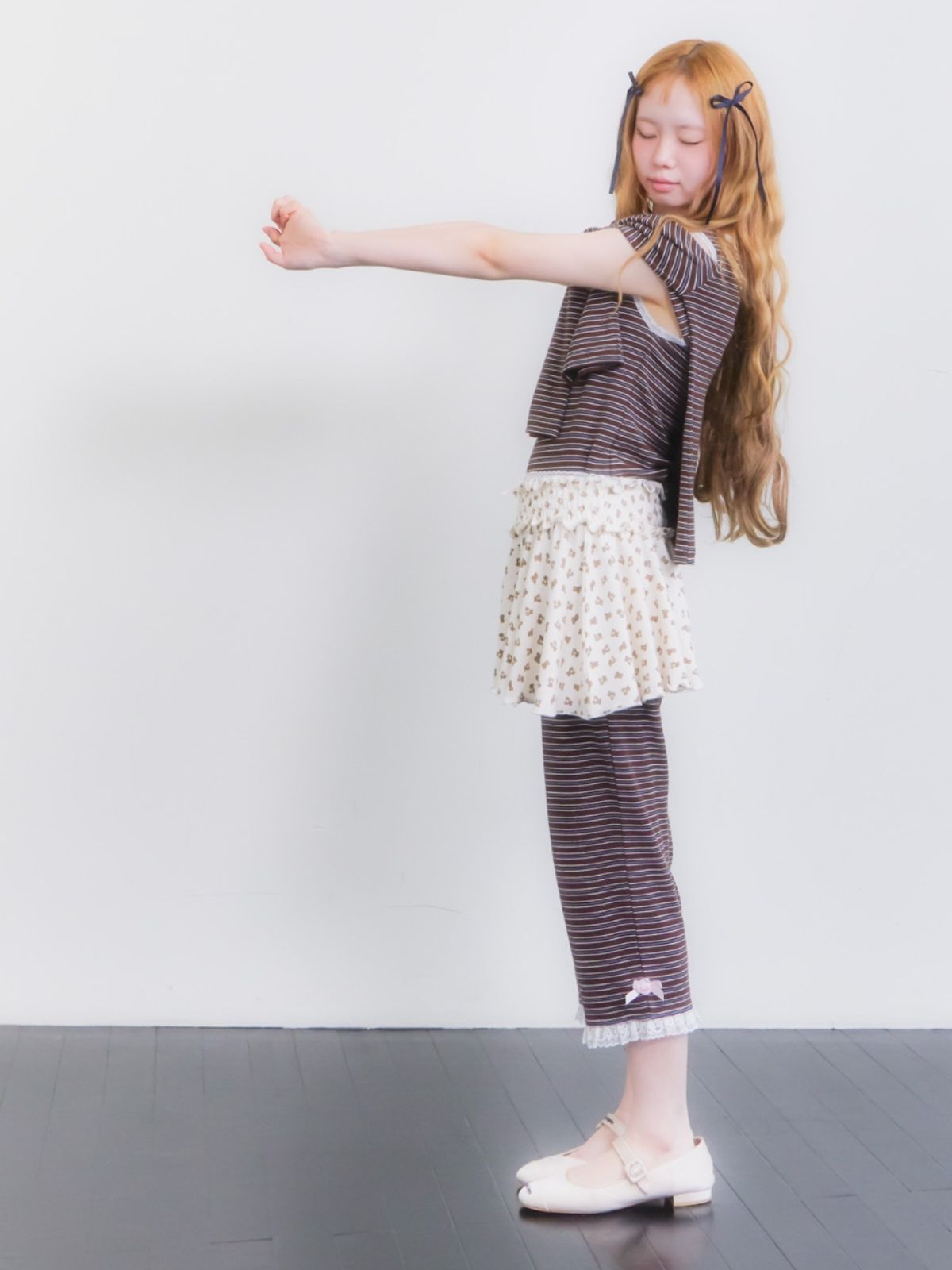 구름킴(GULEMKIM) Sweet layer barfee bow lace three-piece pants