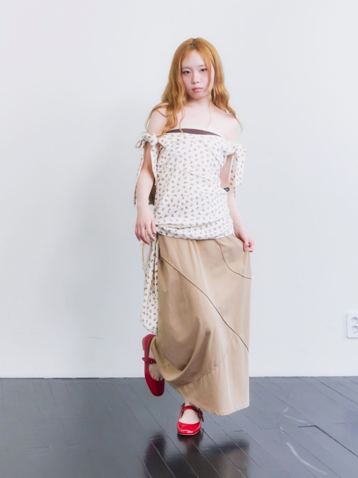 구름킴(GULEMKIM) Cream cake tie pleated dress