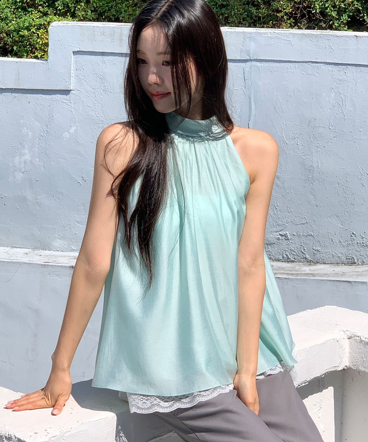 이보크에라(EVOKEERA) Lael Halter-Neck Tie Lace Blouse(Mint)