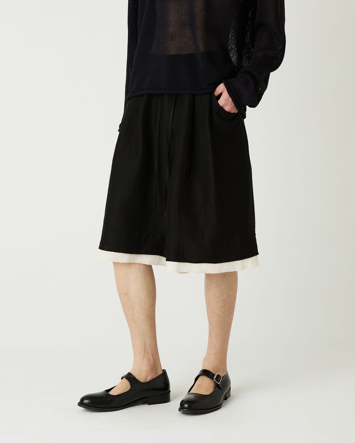 디앤드퀘스천(THEENDQUESTION) Linen blend half pants / BLACK