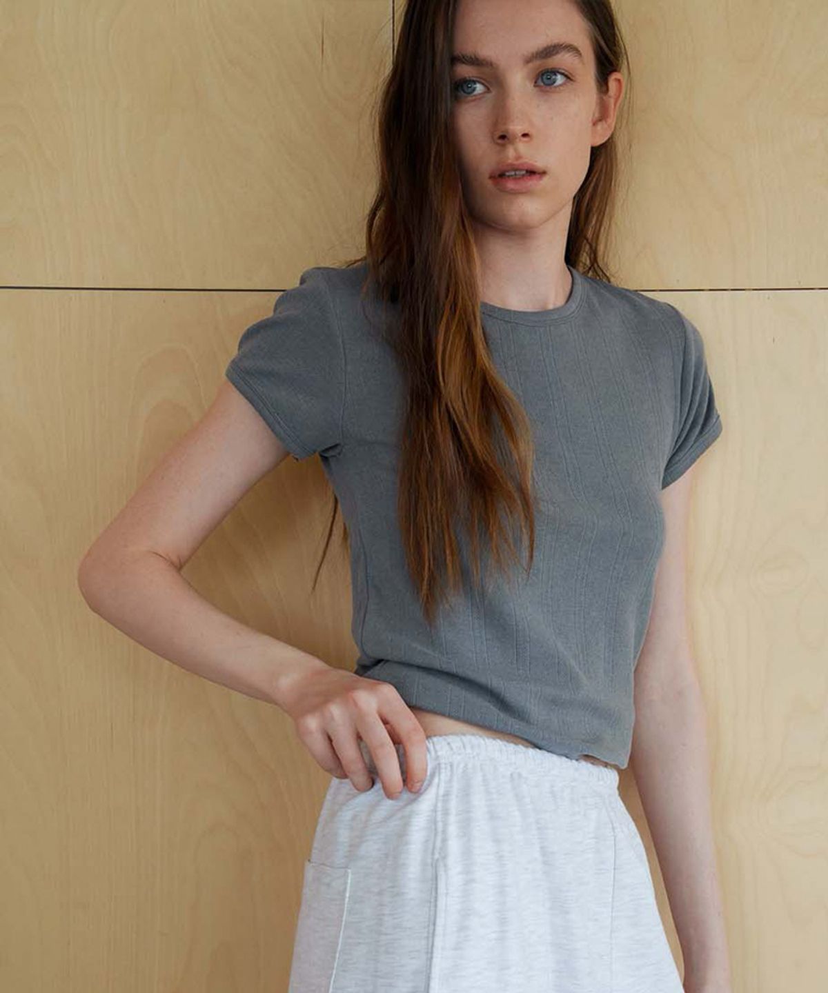 스러움(SEUREOUM) Soft Pointelle Top_Cool Grey