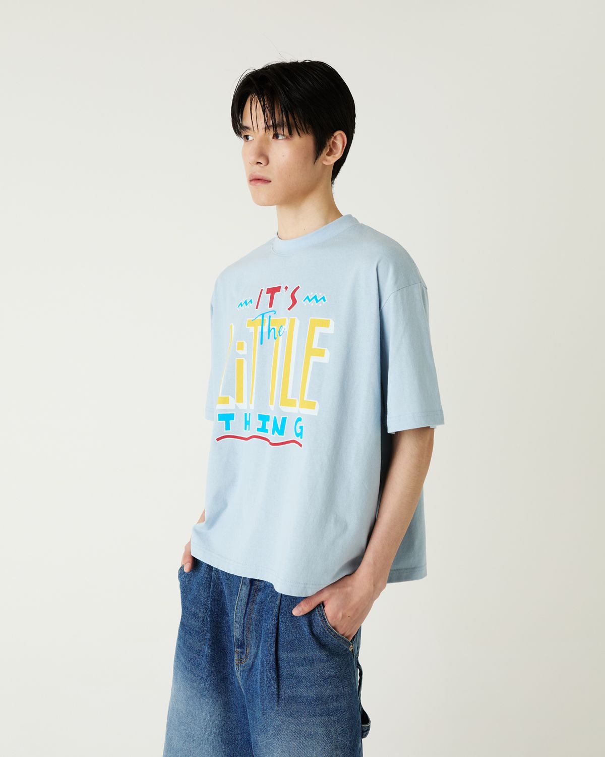 디앤드퀘스천(THEENDQUESTION) Little thing print t-shirt / LIGHT BLUE