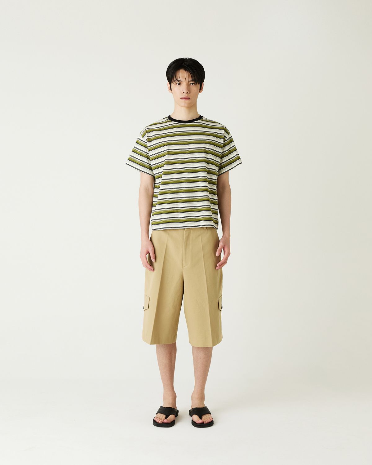 디앤드퀘스천(THEENDQUESTION) Multi stripe t-shirt / KHAKI