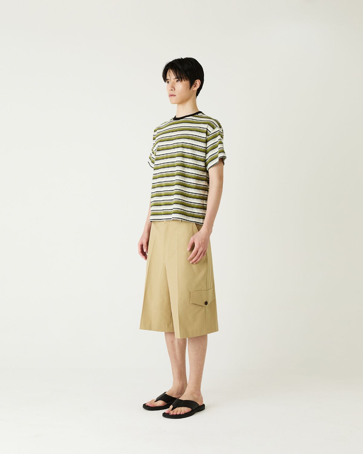 디앤드퀘스천(THEENDQUESTION) Multi stripe t-shirt / KHAKI