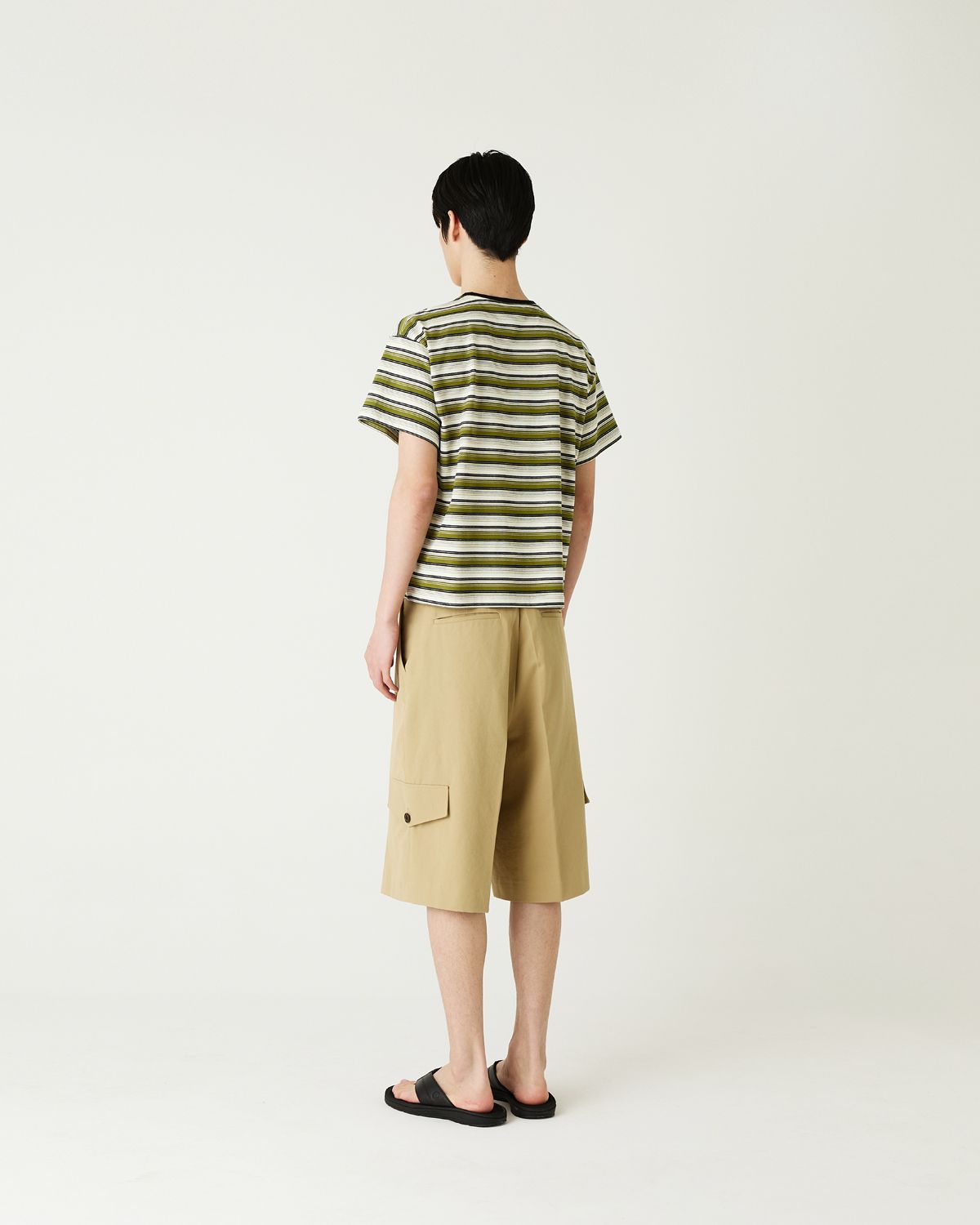 디앤드퀘스천(THEENDQUESTION) Multi stripe t-shirt / KHAKI