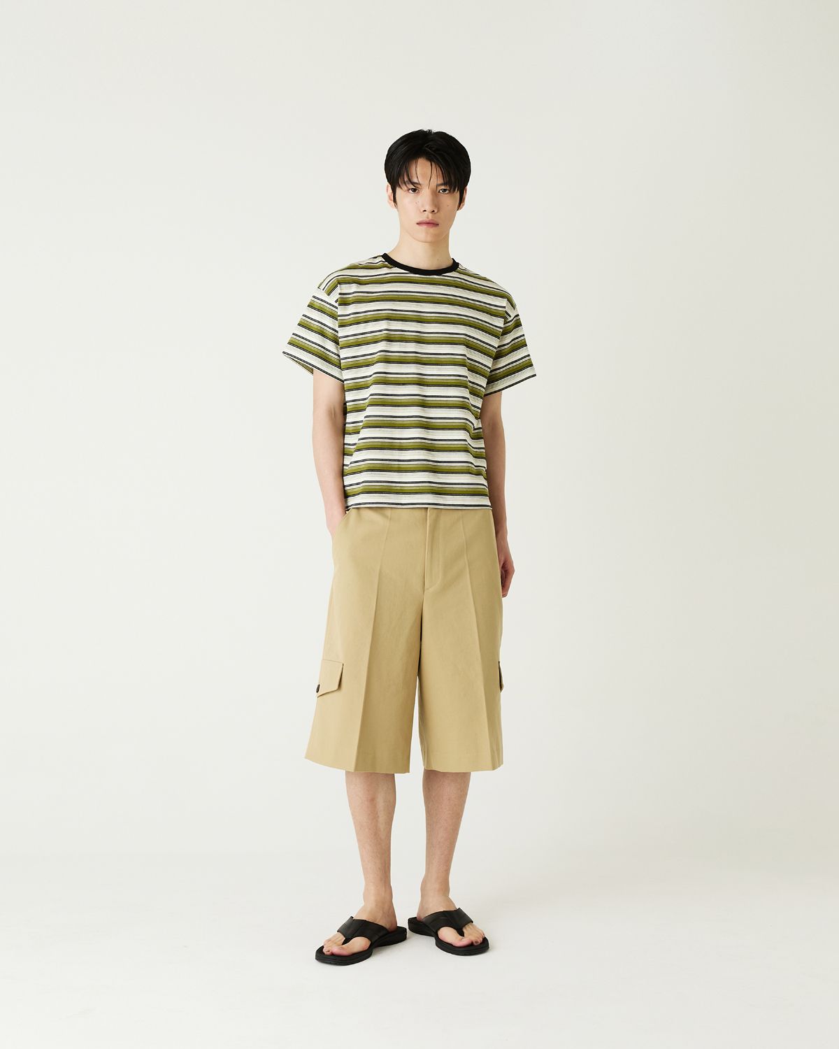 디앤드퀘스천(THEENDQUESTION) Multi stripe t-shirt / KHAKI
