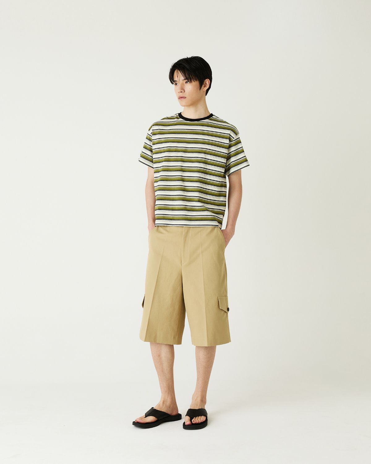 디앤드퀘스천(THEENDQUESTION) Multi stripe t-shirt / KHAKI