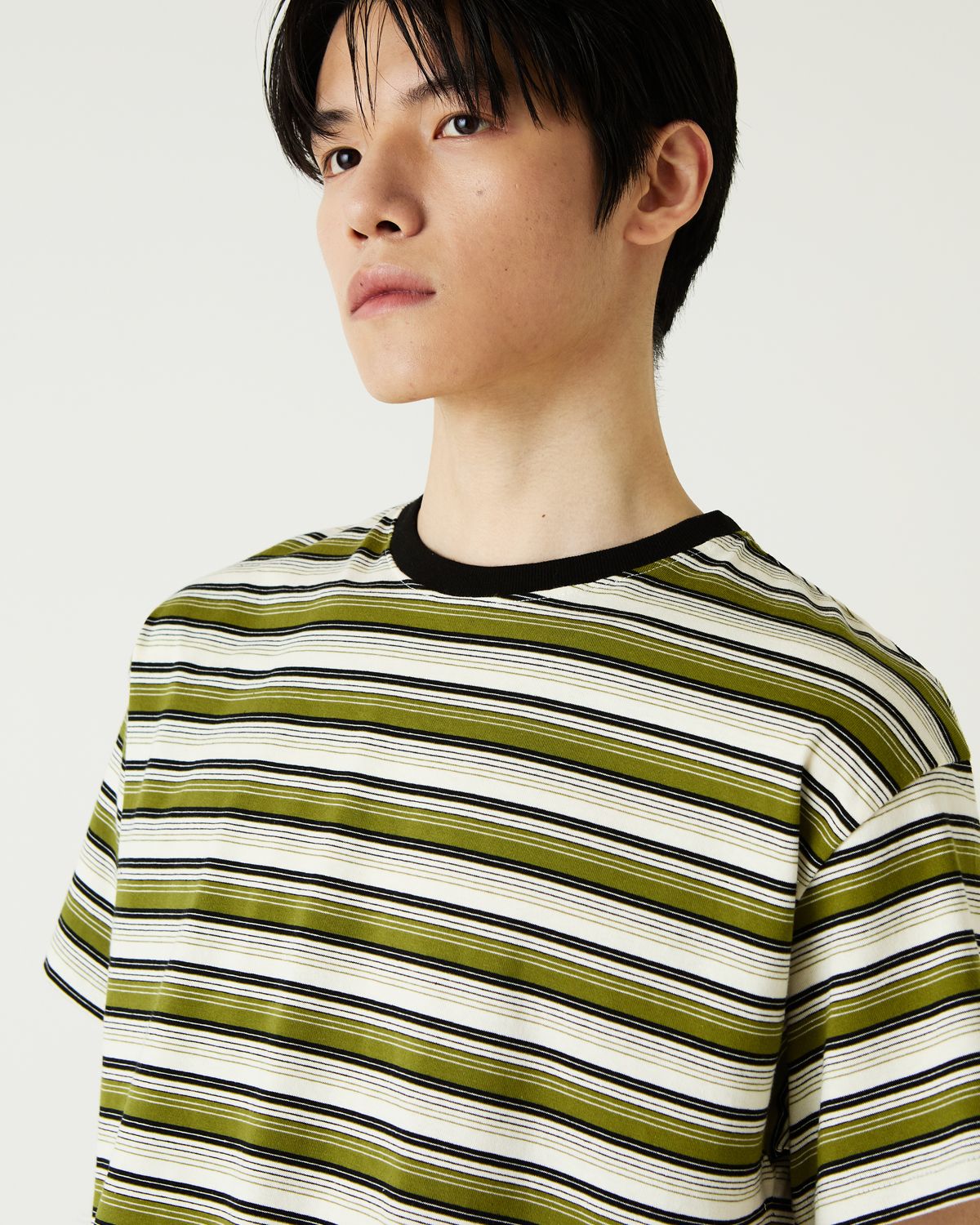 디앤드퀘스천(THEENDQUESTION) Multi stripe t-shirt / KHAKI