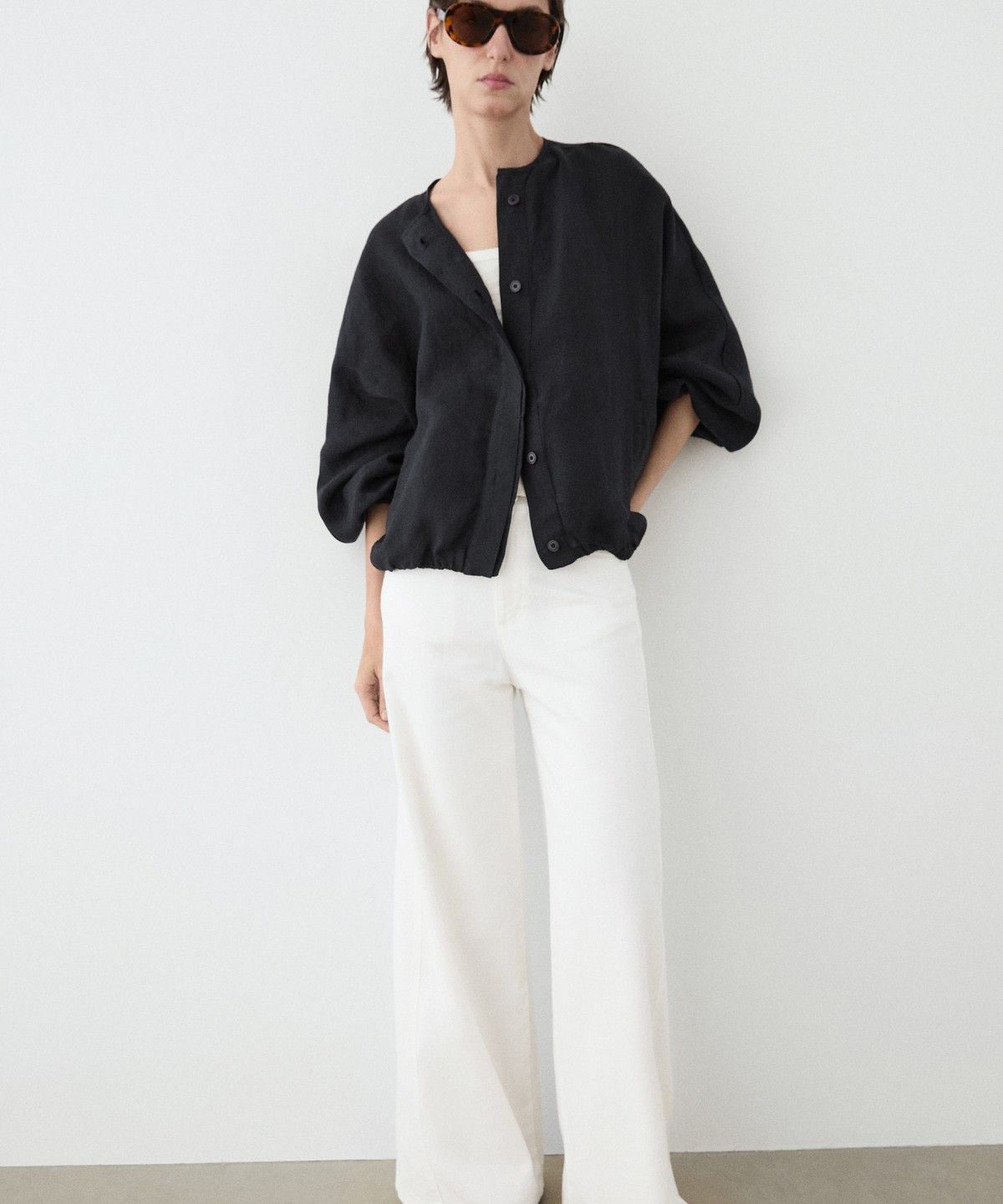 마시모두띠(MASSIMO DUTTI) 100% 린넨 퍼프 봄버 자켓