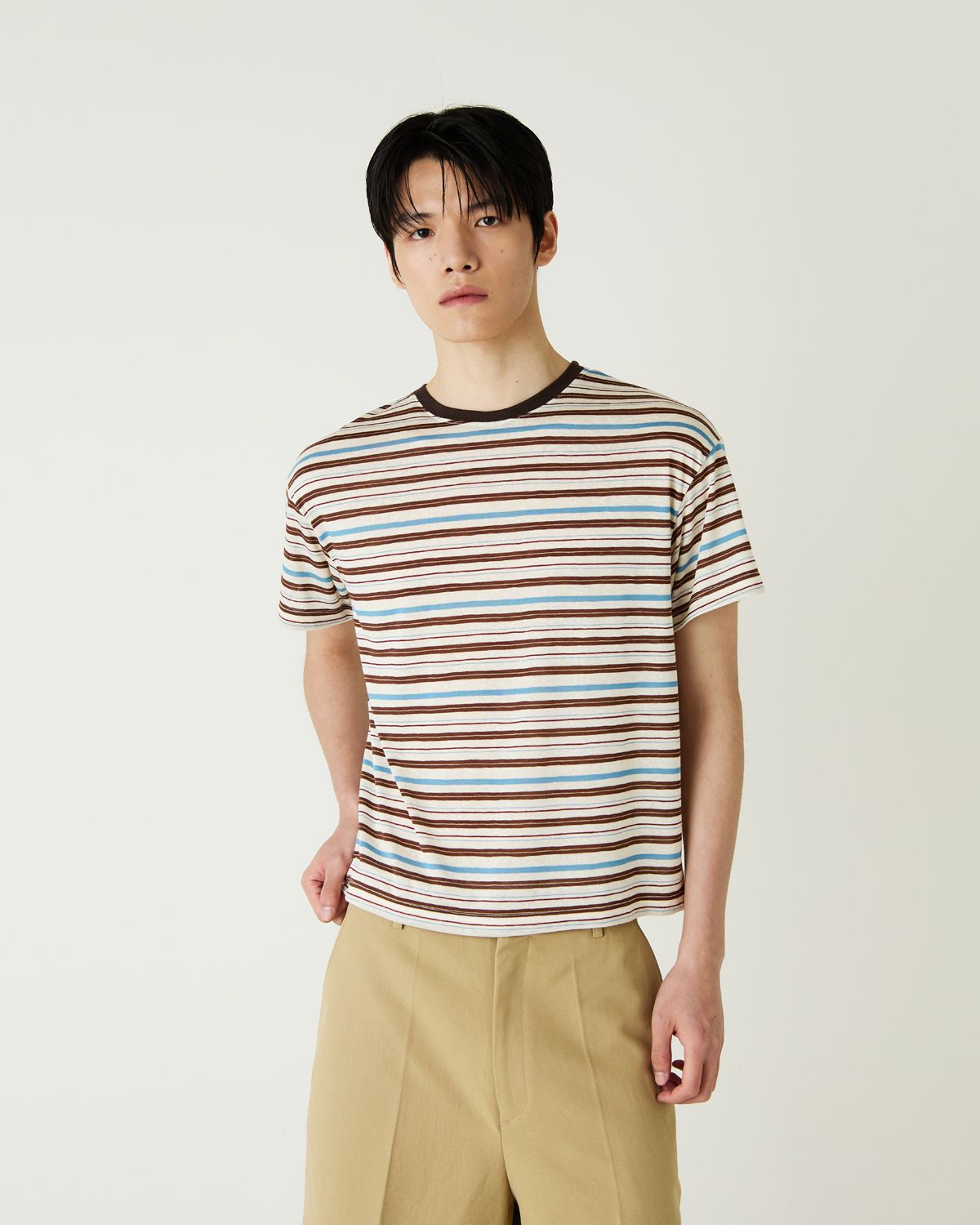 디앤드퀘스천(THEENDQUESTION) Cool stripe t-shirt / BROWN
