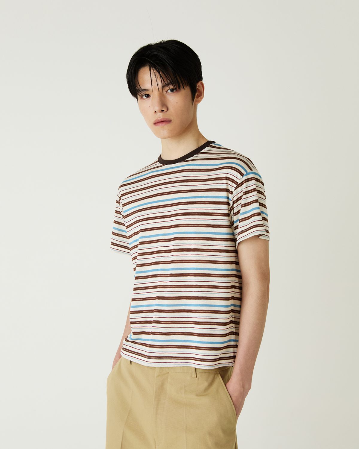 디앤드퀘스천(THEENDQUESTION) Cool stripe t-shirt / BROWN