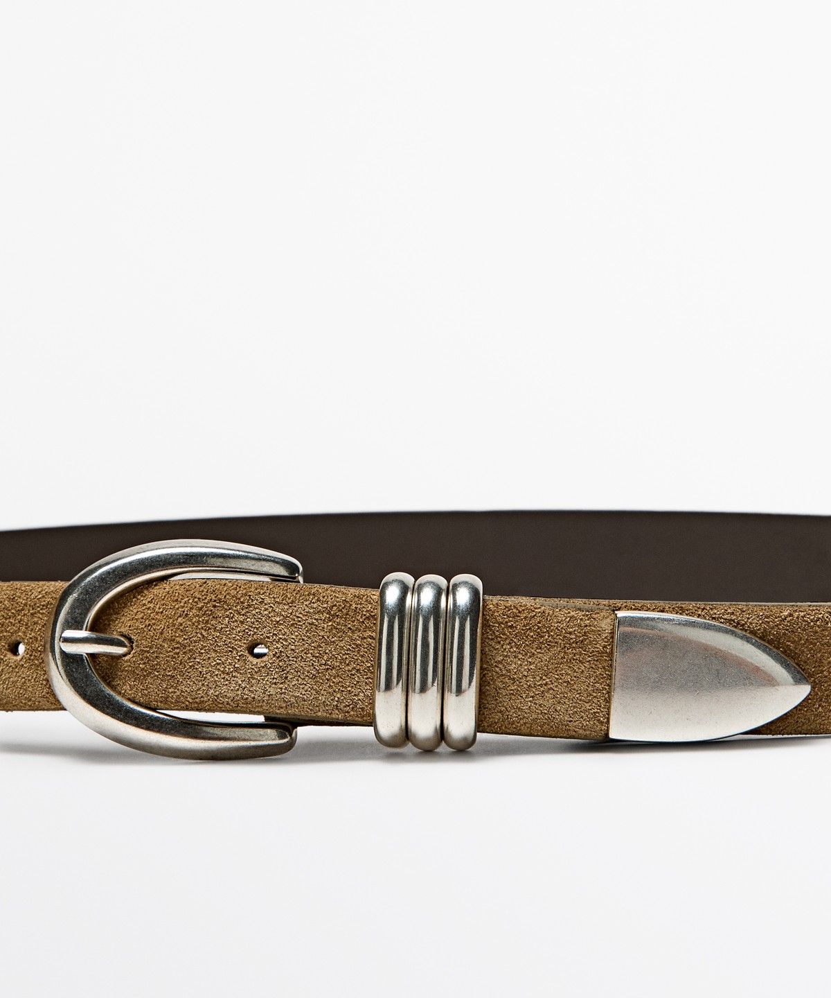 마시모두띠(MASSIMO DUTTI) 메탈 디테일 스플릿 스웨이드 벨트