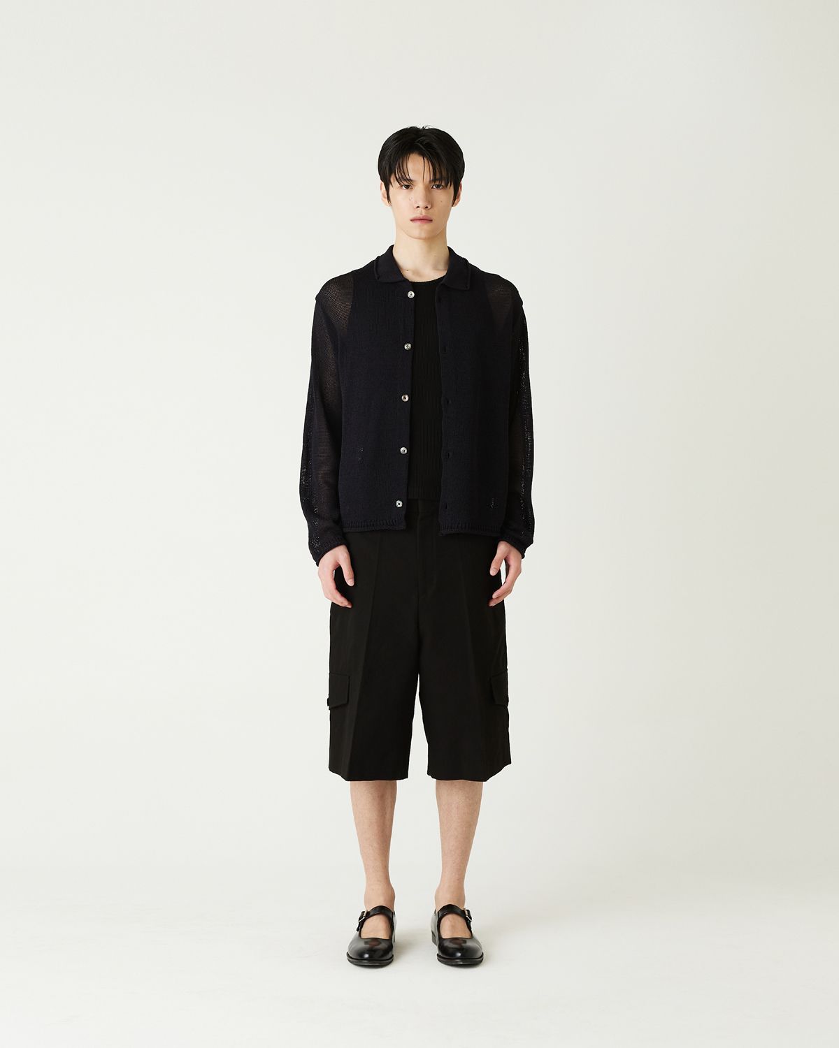 디앤드퀘스천(THEENDQUESTION) Linen blend collar cardigan / BLACK