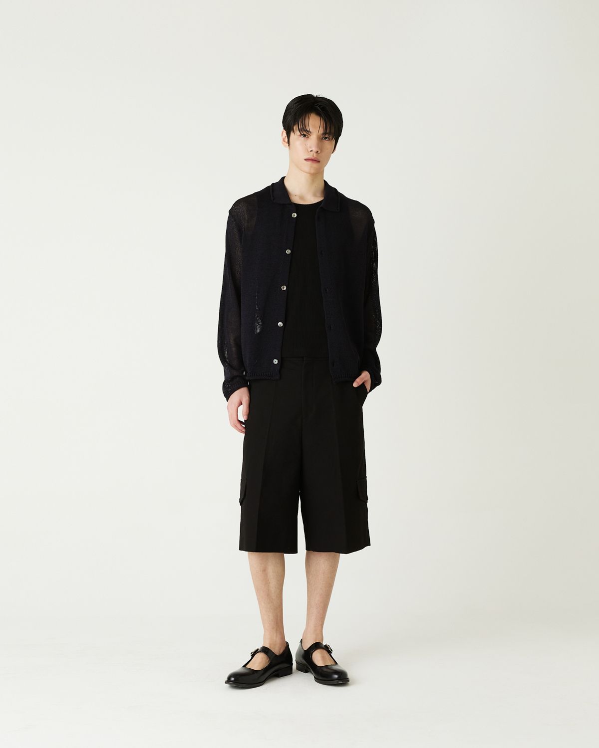 디앤드퀘스천(THEENDQUESTION) Linen blend collar cardigan / BLACK