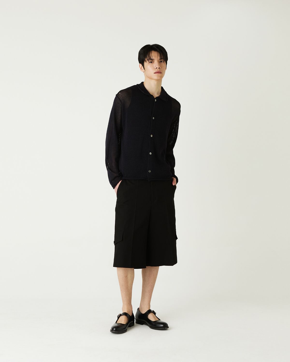디앤드퀘스천(THEENDQUESTION) Linen blend collar cardigan / BLACK