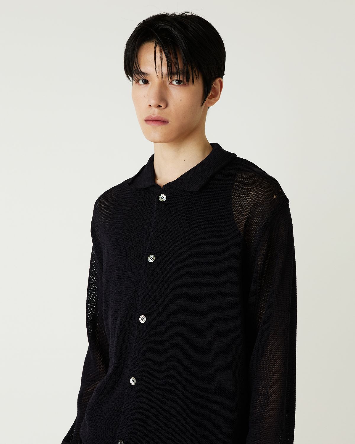 디앤드퀘스천(THEENDQUESTION) Linen blend collar cardigan / BLACK