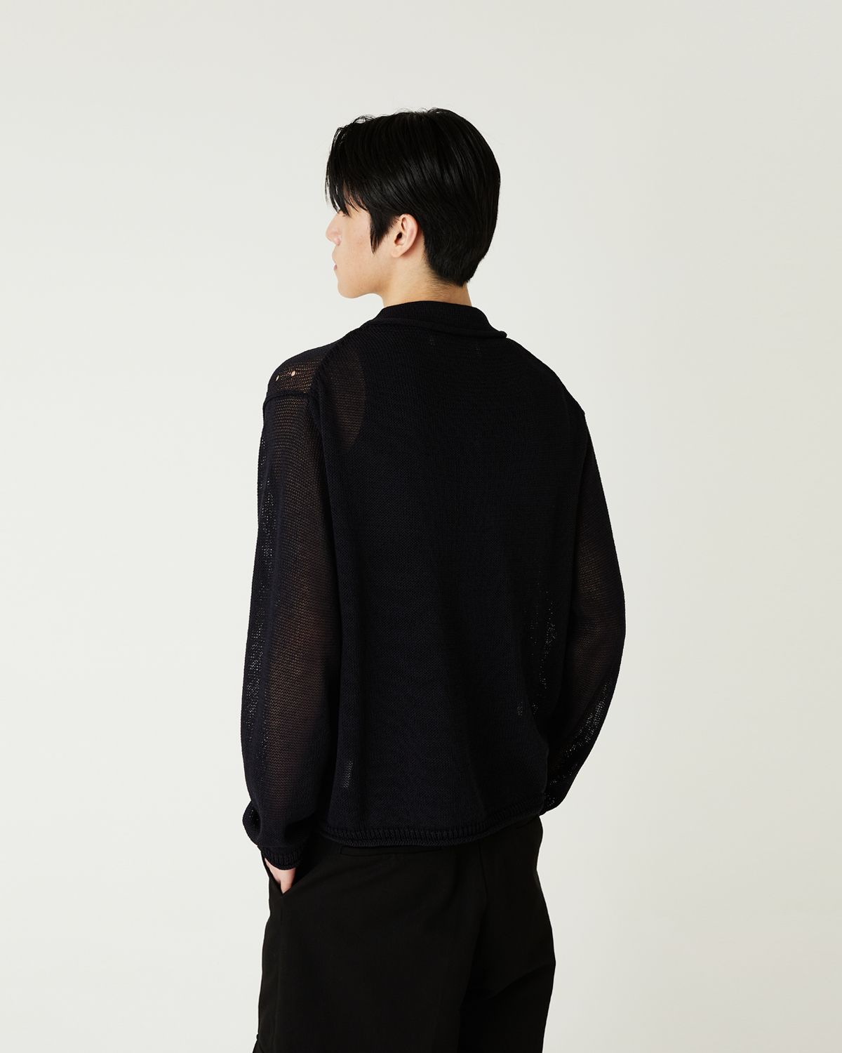 디앤드퀘스천(THEENDQUESTION) Linen blend collar cardigan / BLACK