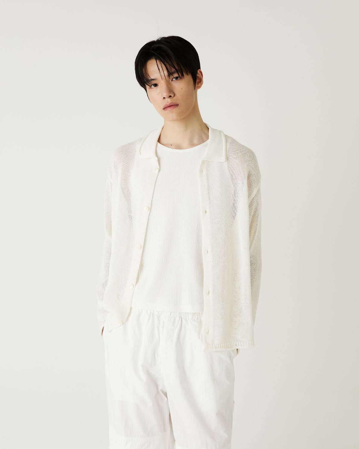 디앤드퀘스천(THEENDQUESTION) Linen blend collar cardigan / WHITE