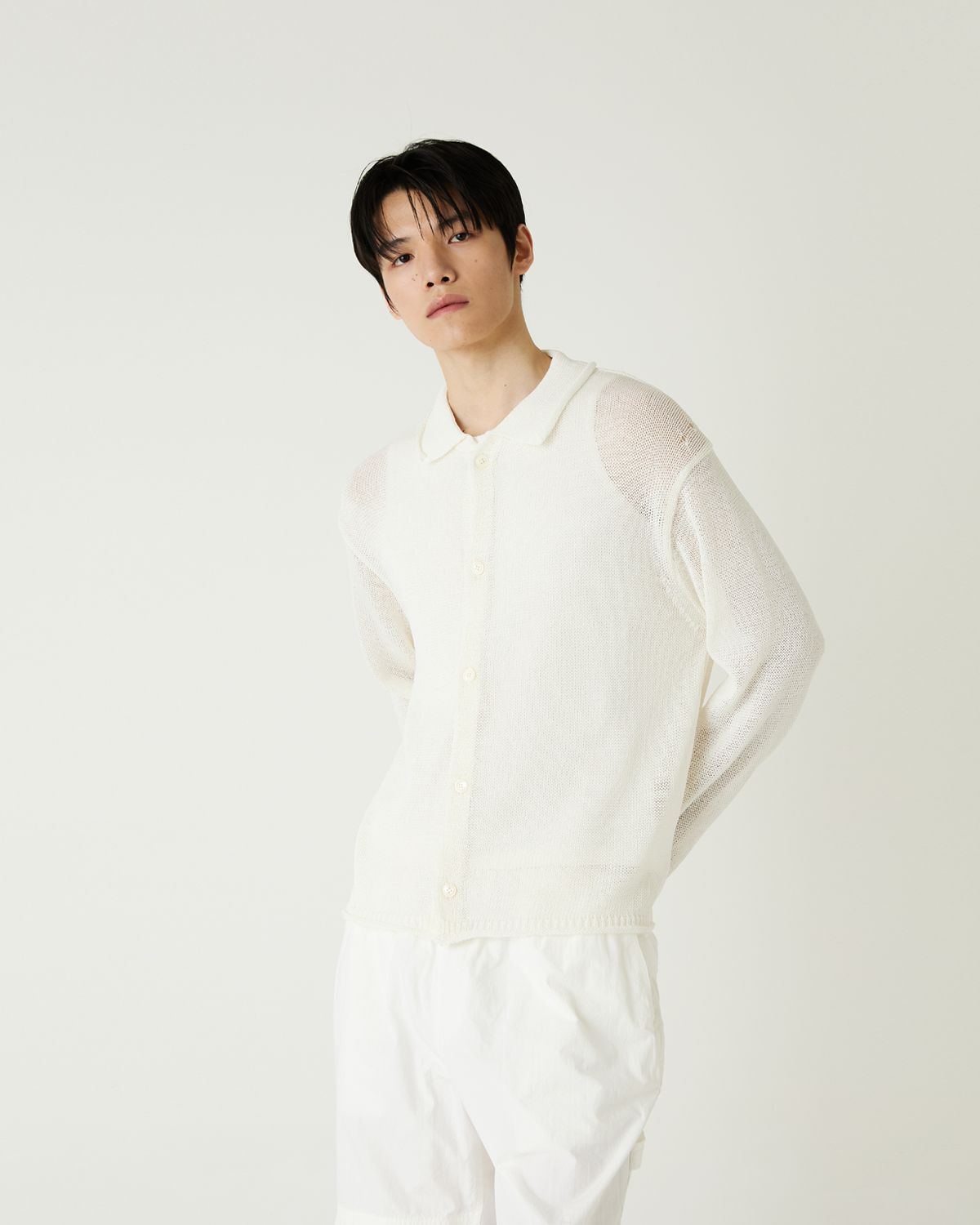 디앤드퀘스천(THEENDQUESTION) Linen blend collar cardigan / WHITE