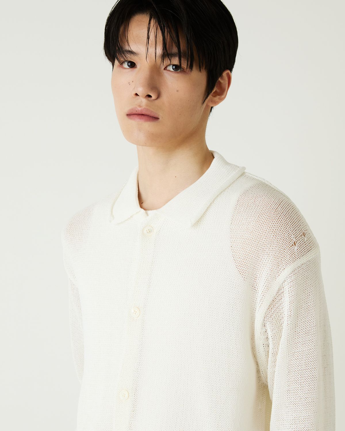 디앤드퀘스천(THEENDQUESTION) Linen blend collar cardigan / WHITE