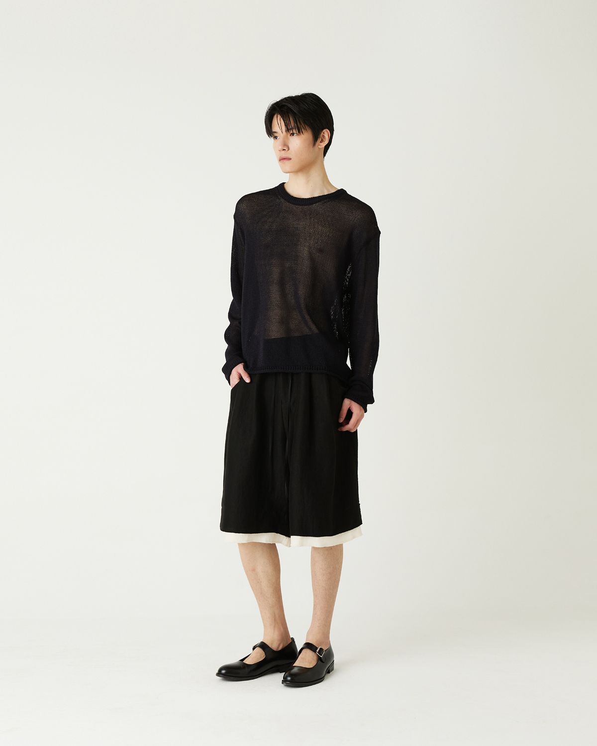 디앤드퀘스천(THEENDQUESTION) Linen blend crewneck knit top / BLACK
