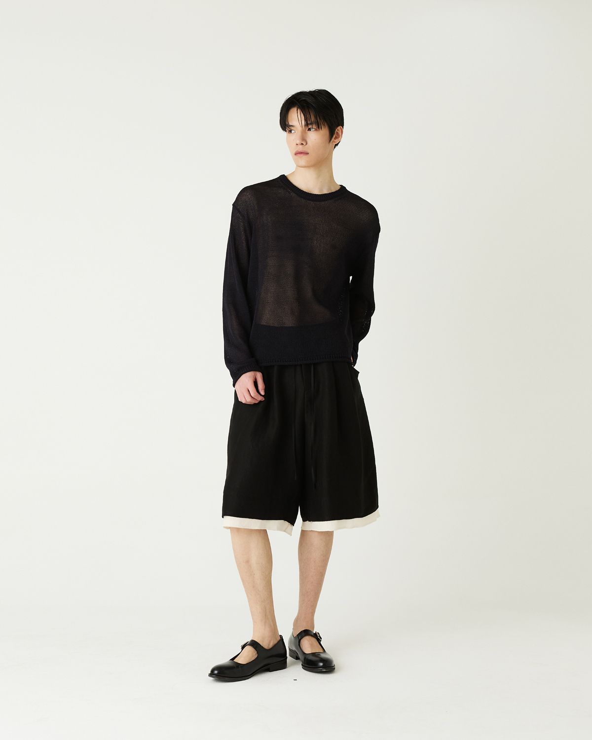 디앤드퀘스천(THEENDQUESTION) Linen blend crewneck knit top / BLACK