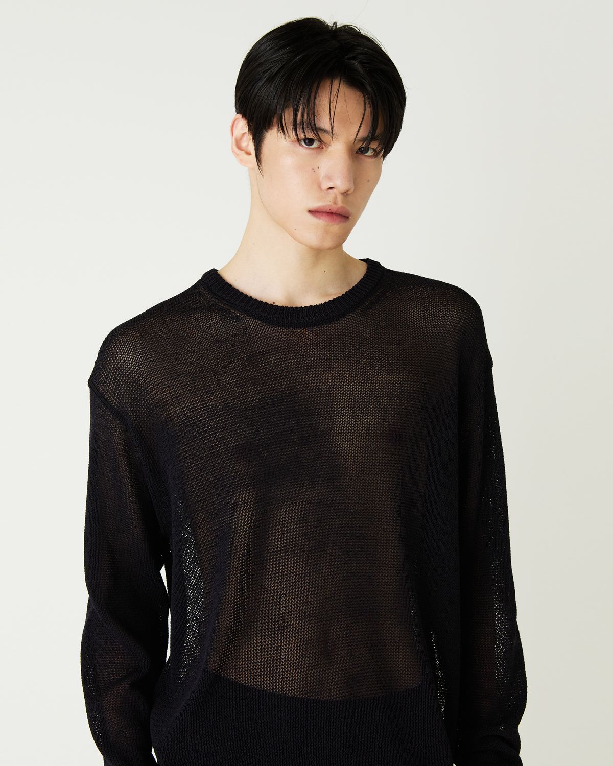 디앤드퀘스천(THEENDQUESTION) Linen blend crewneck knit top / BLACK