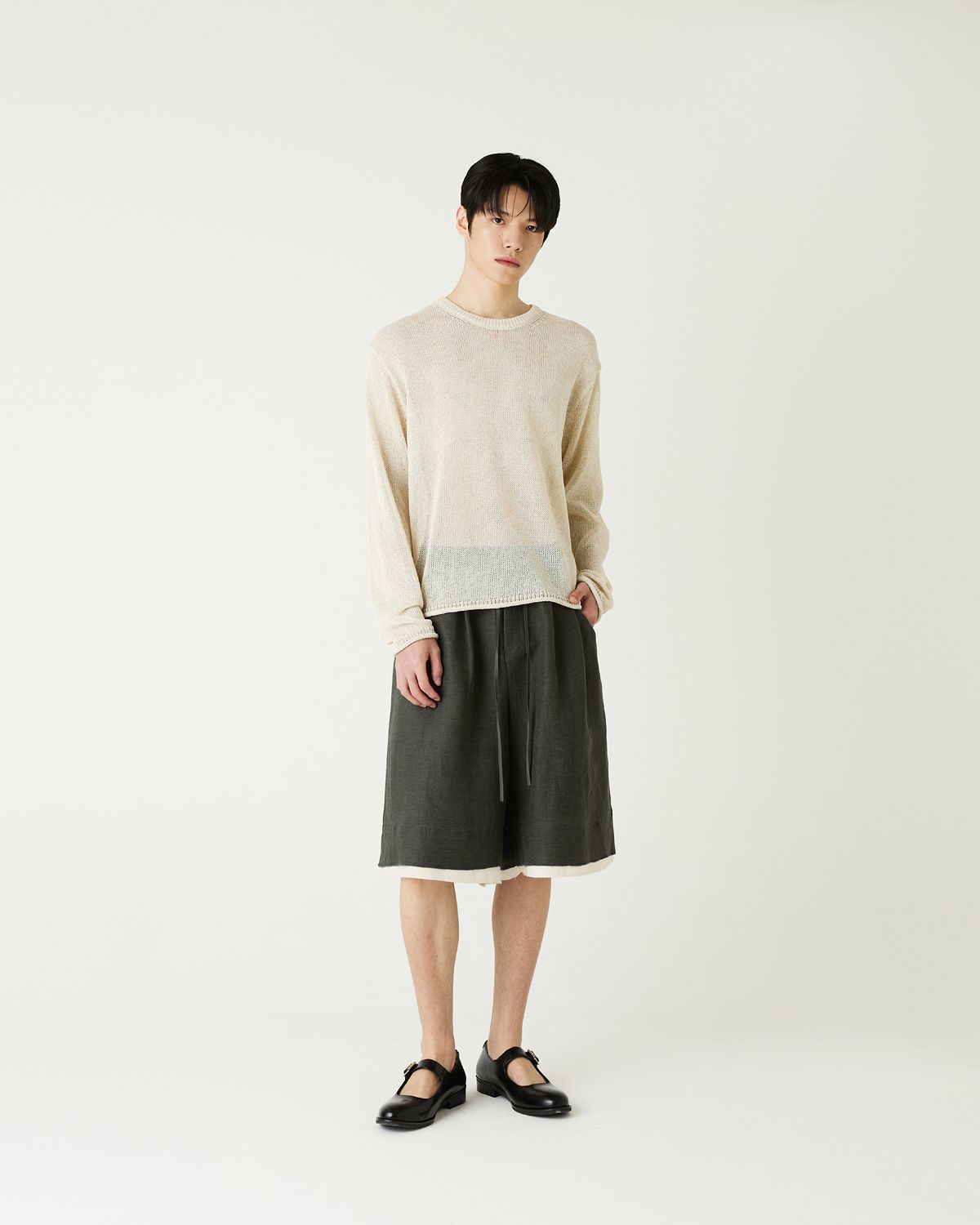 디앤드퀘스천(THEENDQUESTION) Linen blend crewneck knit top / BEIGE