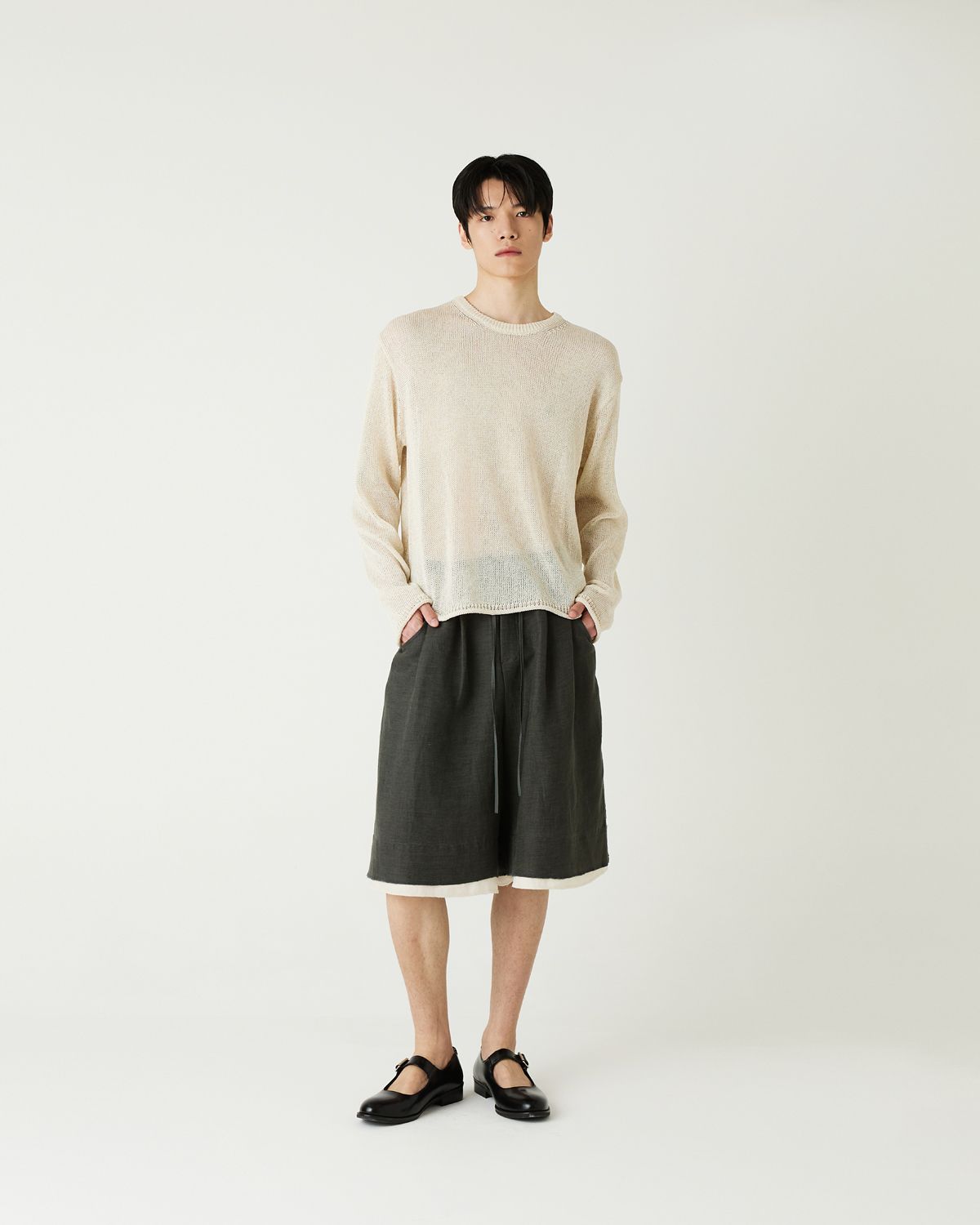 디앤드퀘스천(THEENDQUESTION) Linen blend crewneck knit top / BEIGE