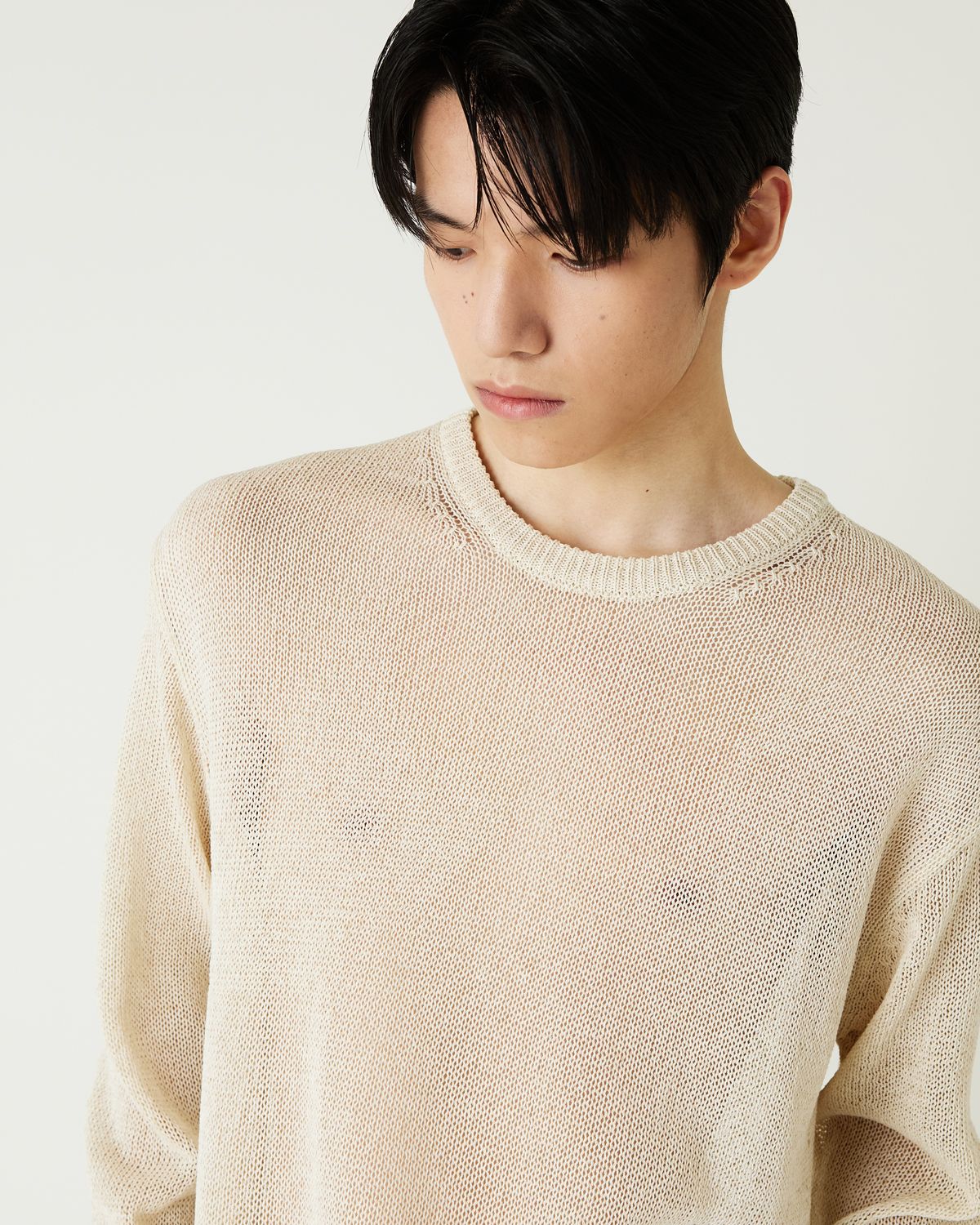 디앤드퀘스천(THEENDQUESTION) Linen blend crewneck knit top / BEIGE