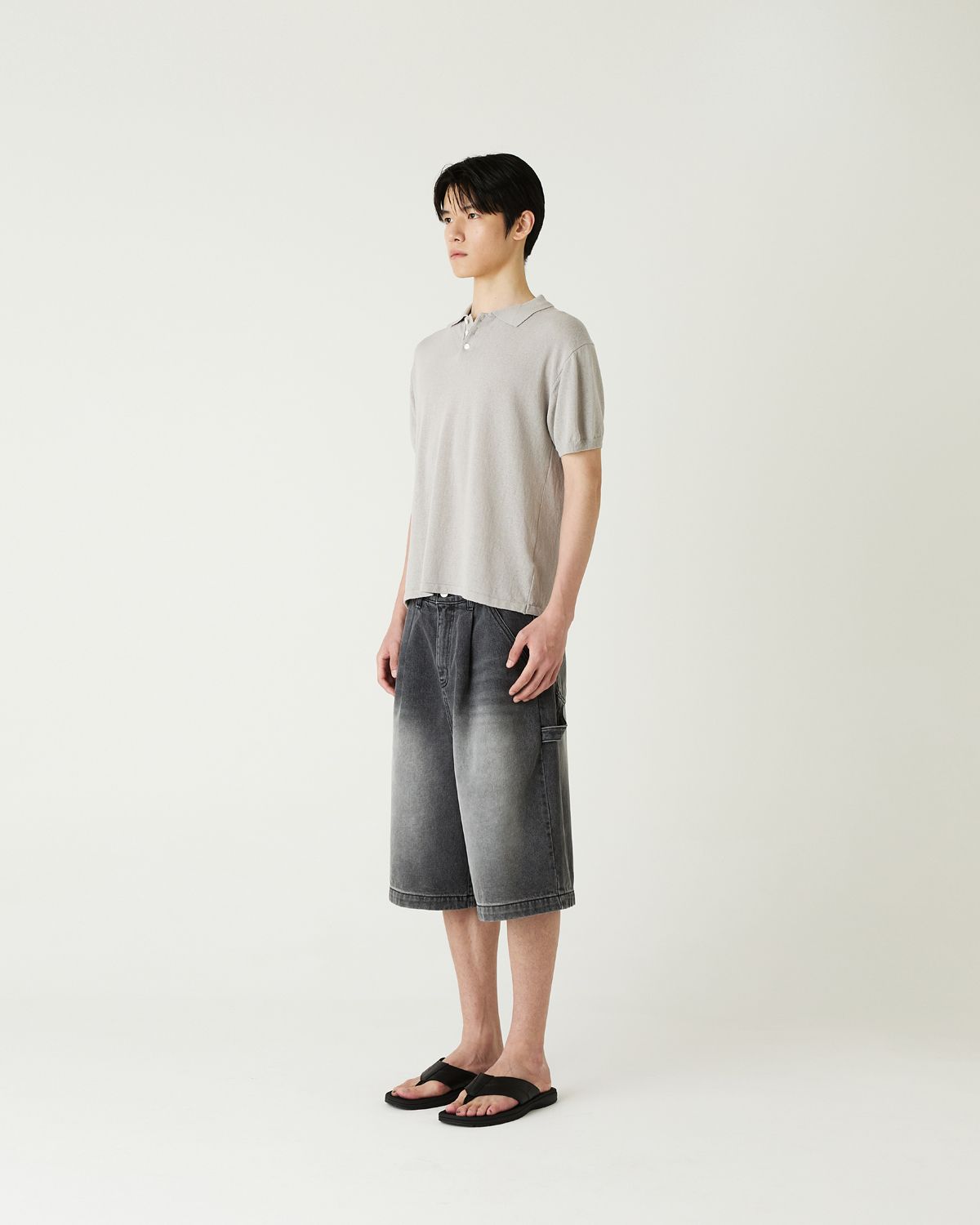 디앤드퀘스천(THEENDQUESTION) Cotton linen collar knit top / GRAY