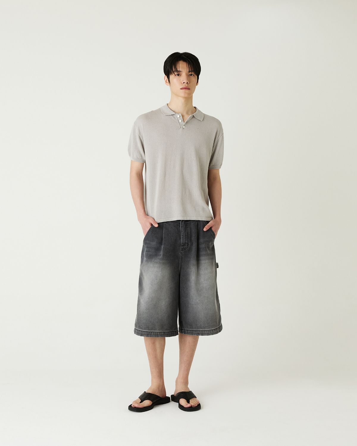 디앤드퀘스천(THEENDQUESTION) Cotton linen collar knit top / GRAY