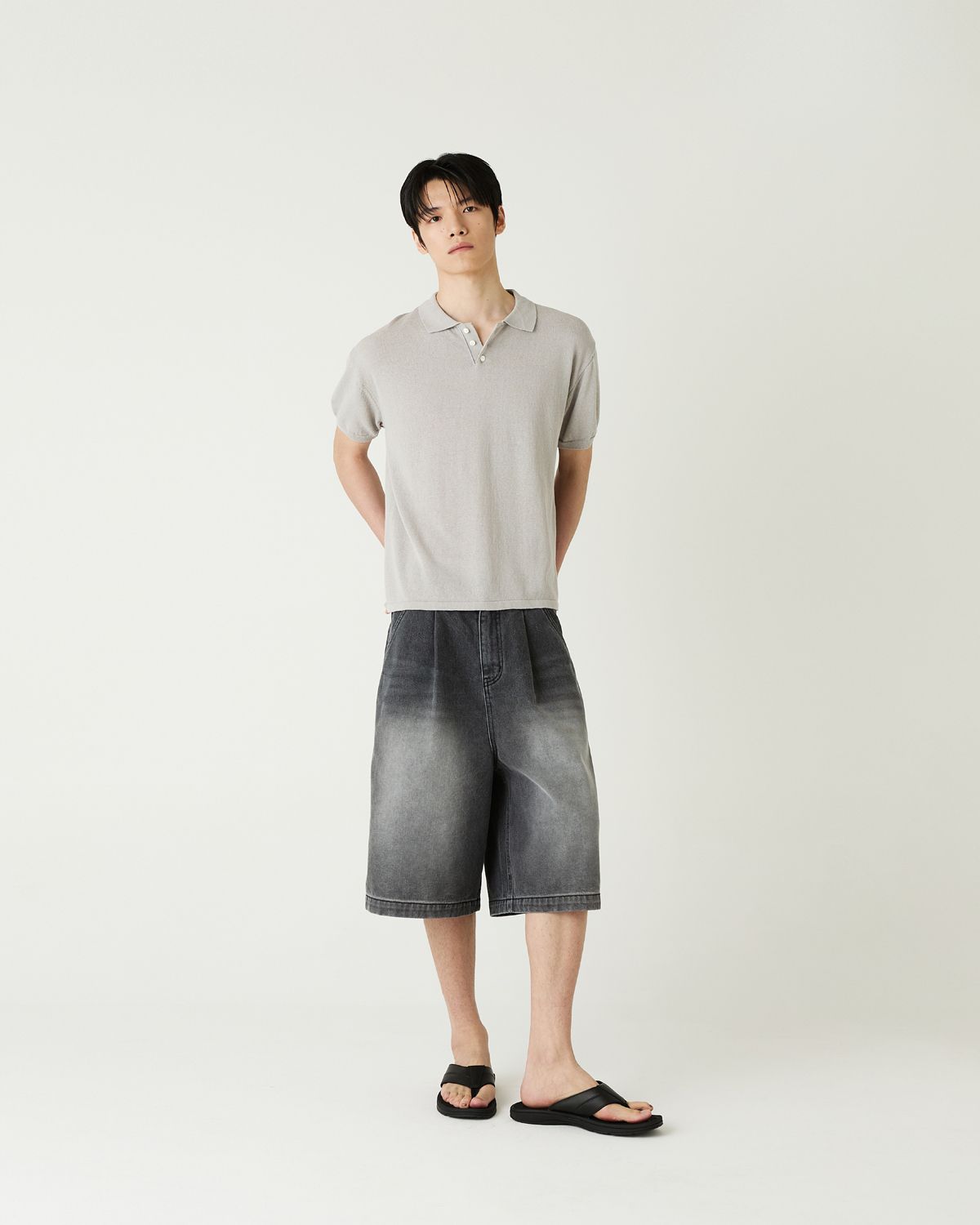 디앤드퀘스천(THEENDQUESTION) Cotton linen collar knit top / GRAY