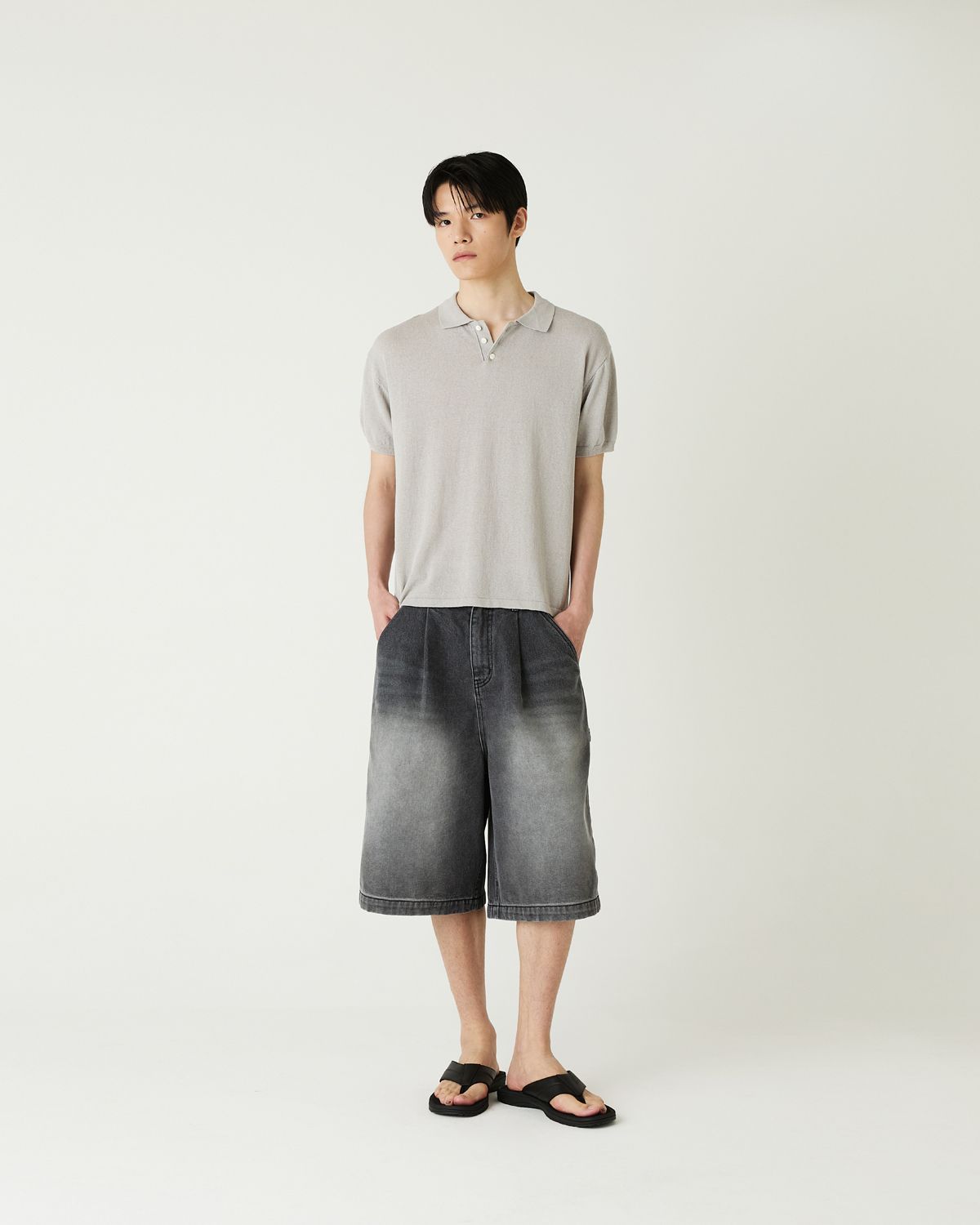 디앤드퀘스천(THEENDQUESTION) Cotton linen collar knit top / GRAY