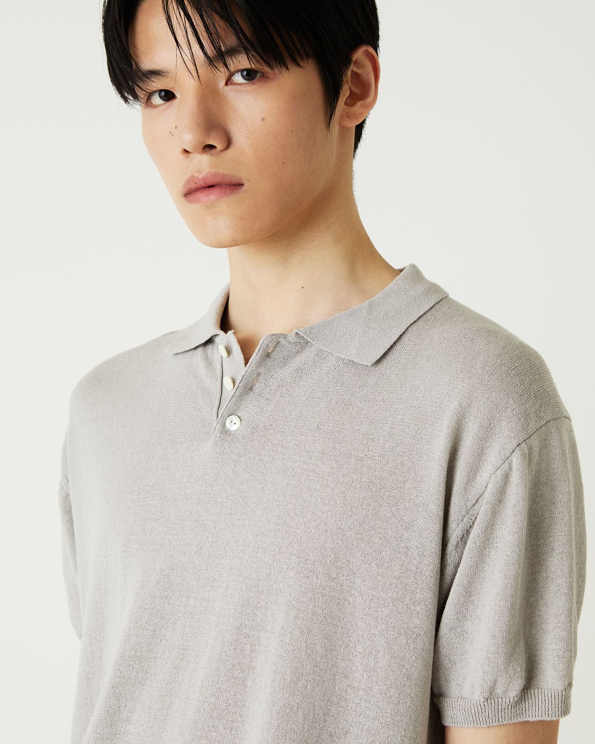 디앤드퀘스천(THEENDQUESTION) Cotton linen collar knit top / GRAY