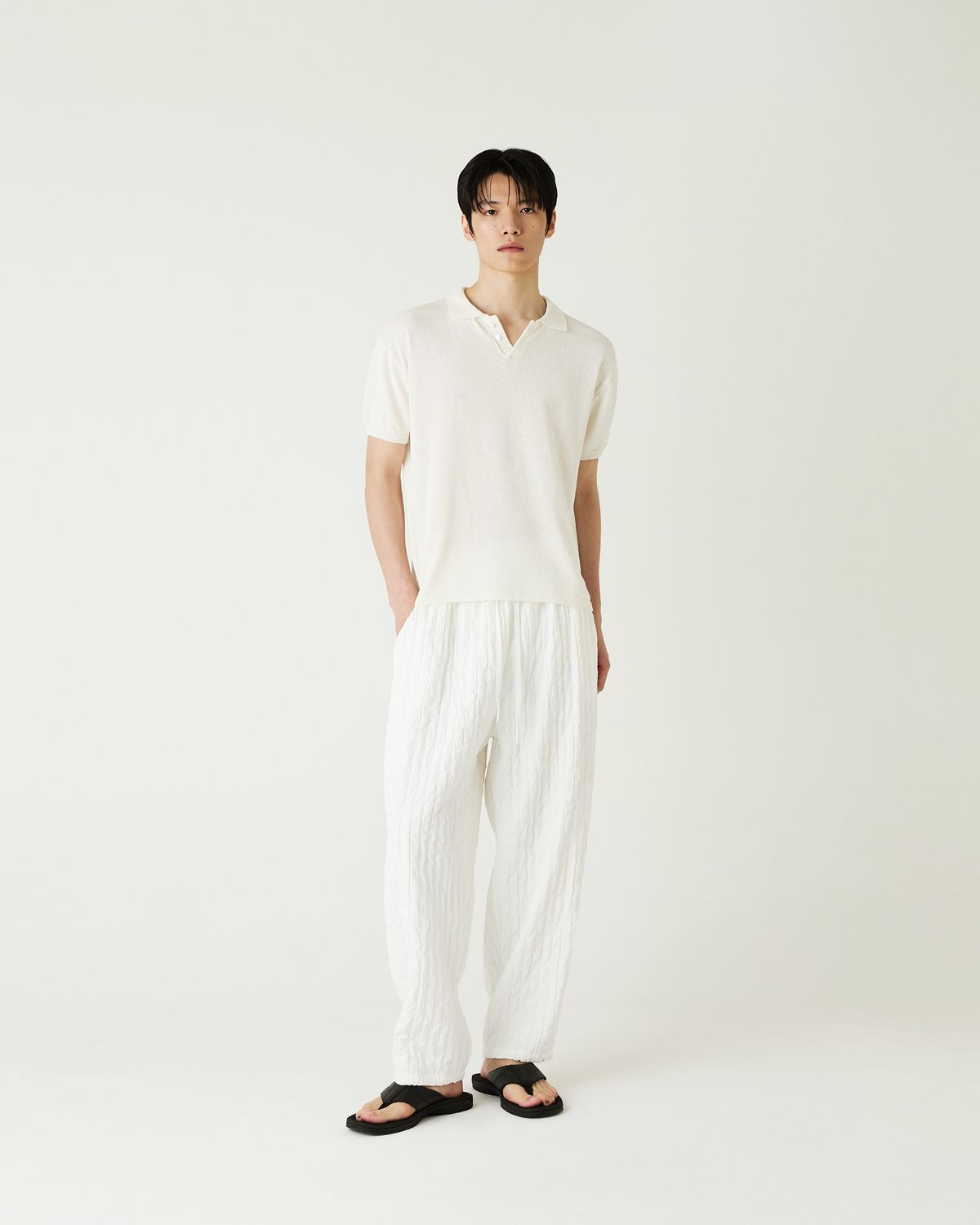 디앤드퀘스천(THEENDQUESTION) Cotton linen collar knit top / IVORY