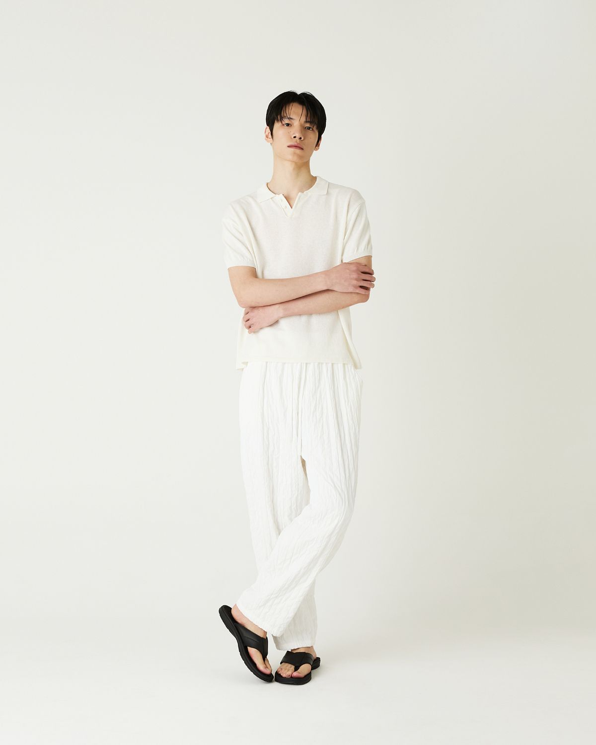 디앤드퀘스천(THEENDQUESTION) Cotton linen collar knit top / IVORY