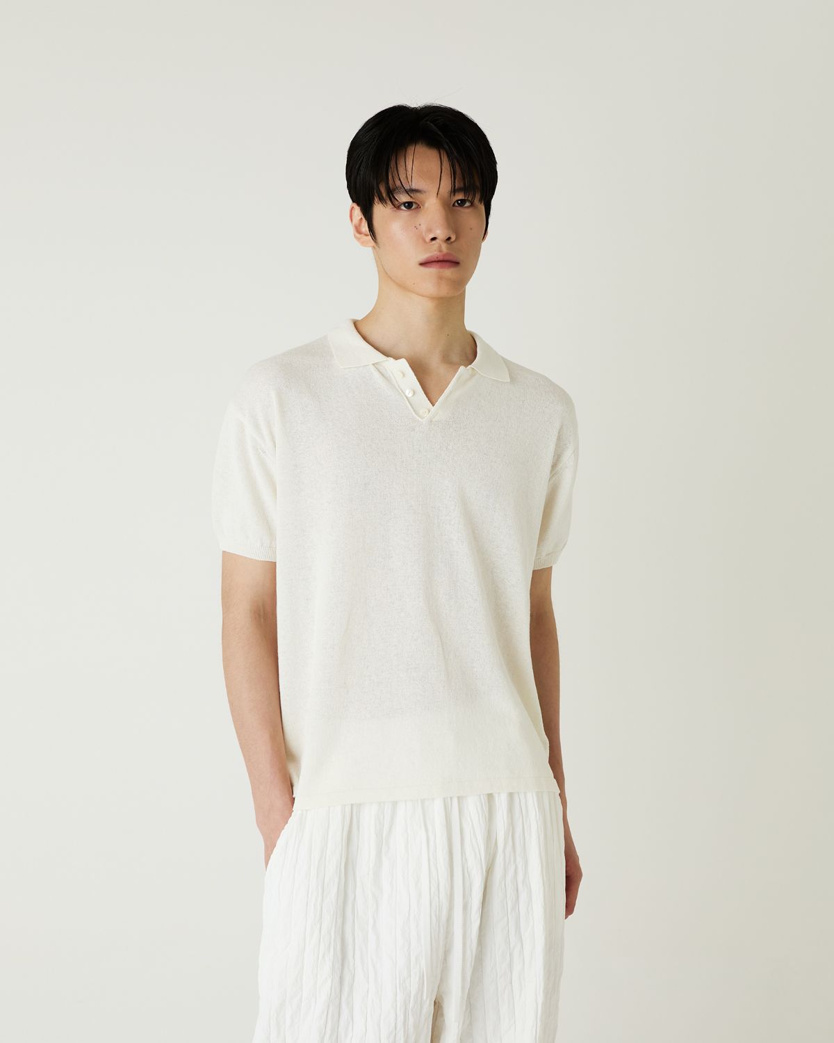디앤드퀘스천(THEENDQUESTION) Cotton linen collar knit top / IVORY