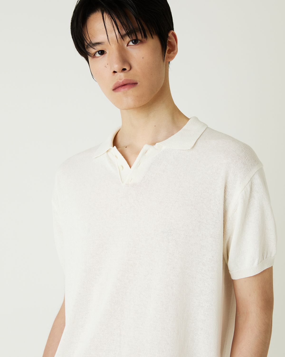 디앤드퀘스천(THEENDQUESTION) Cotton linen collar knit top / IVORY
