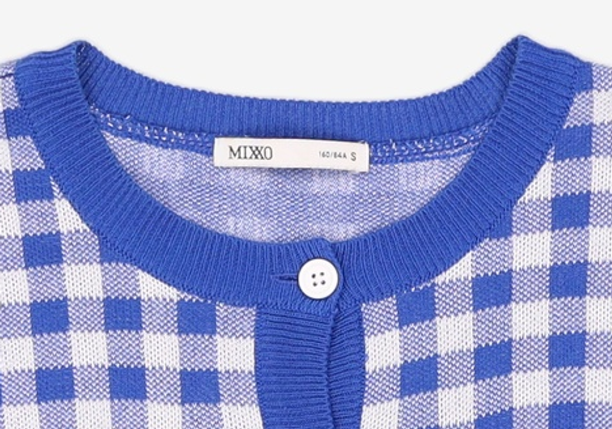 미쏘(MIXXO) 라운드넥 체크 가디건 MIWCKC514T S