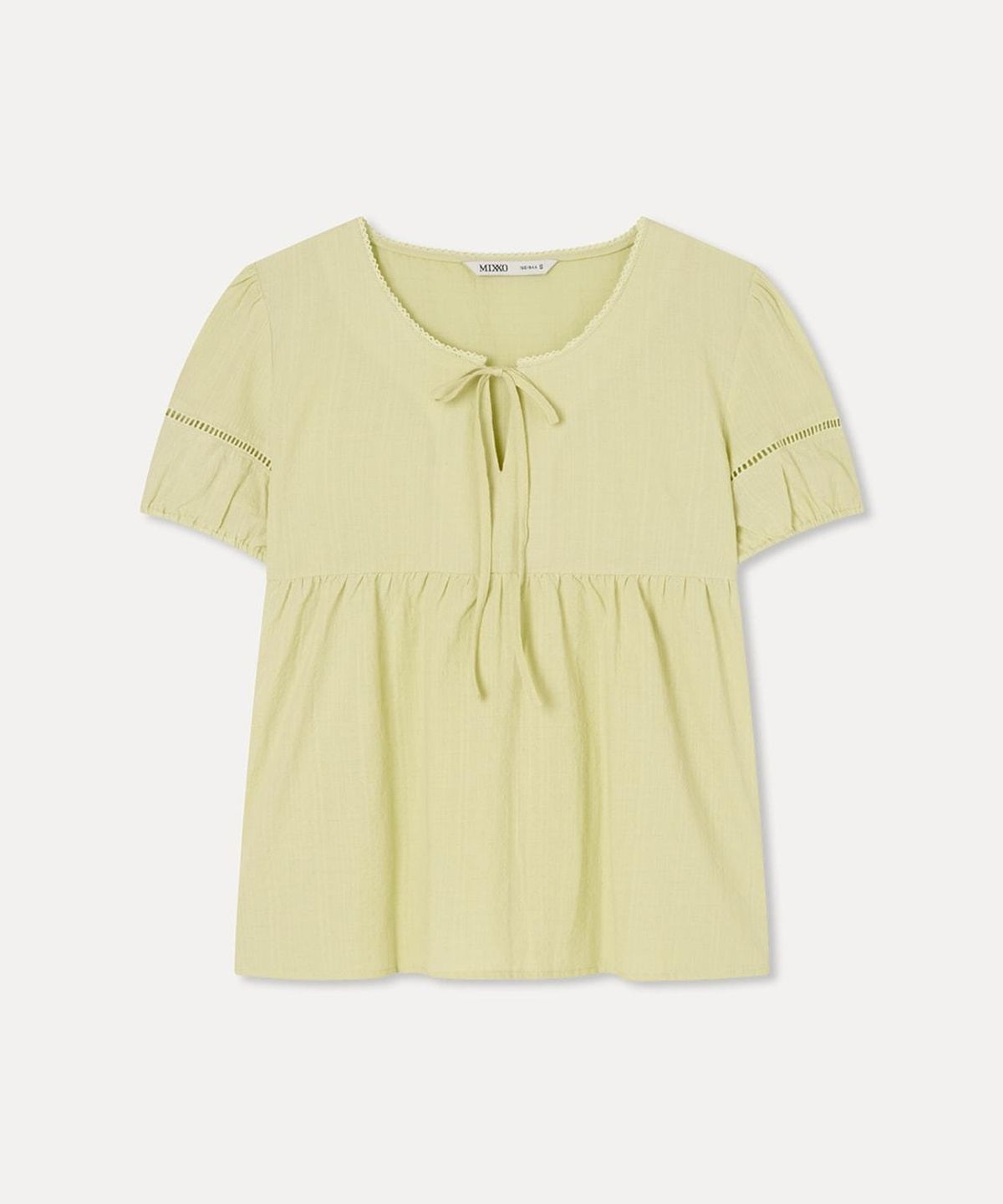 미쏘(MIXXO) 리본 셔링 블라우스_MIWBWG701C