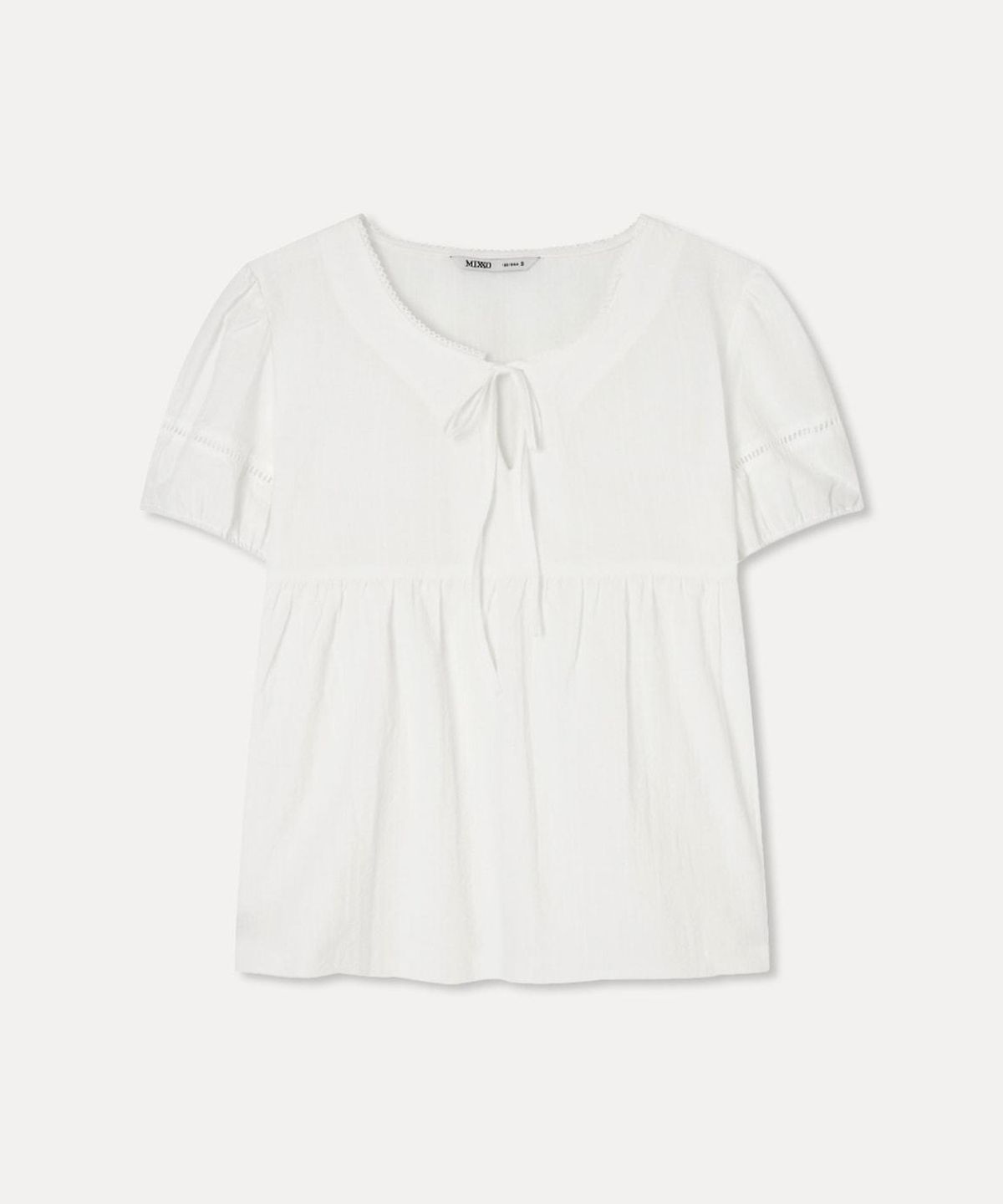미쏘(MIXXO) 리본 셔링 블라우스_MIWBWG701C
